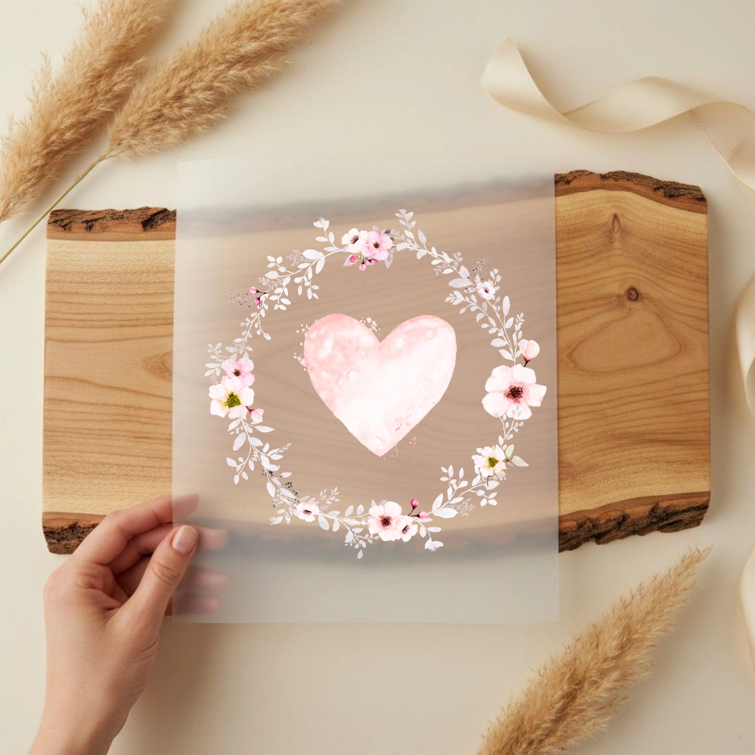 Bügelbild Aquarell Herz Blumenkranz