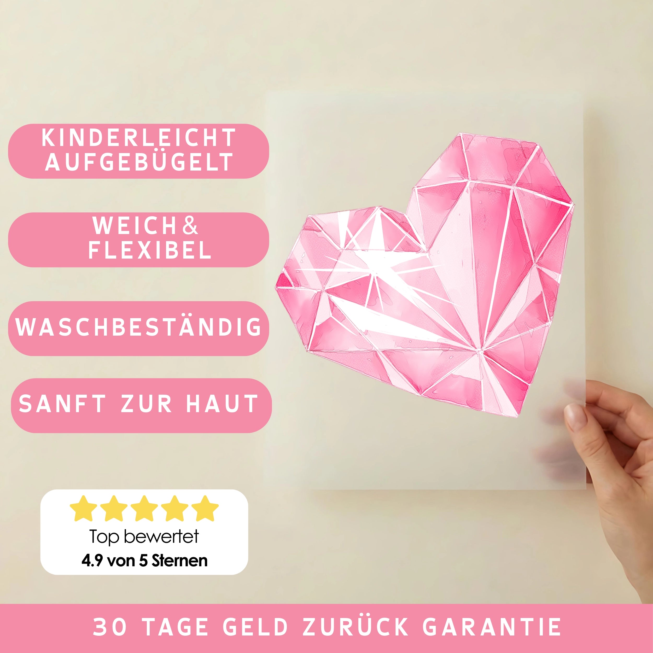 Bügelbild Diamant Herz Pink