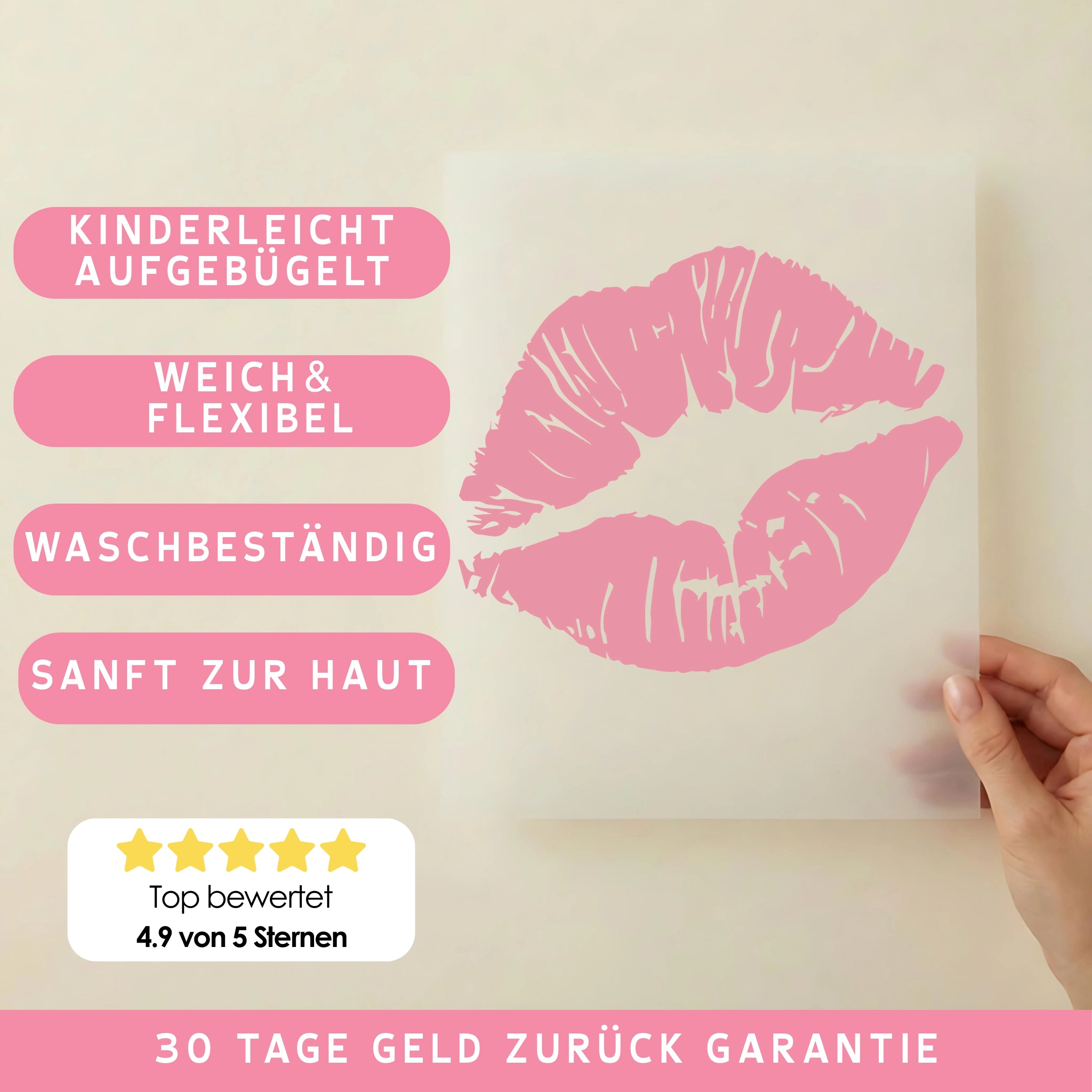 Bügelbild Kuss Mund Rosa