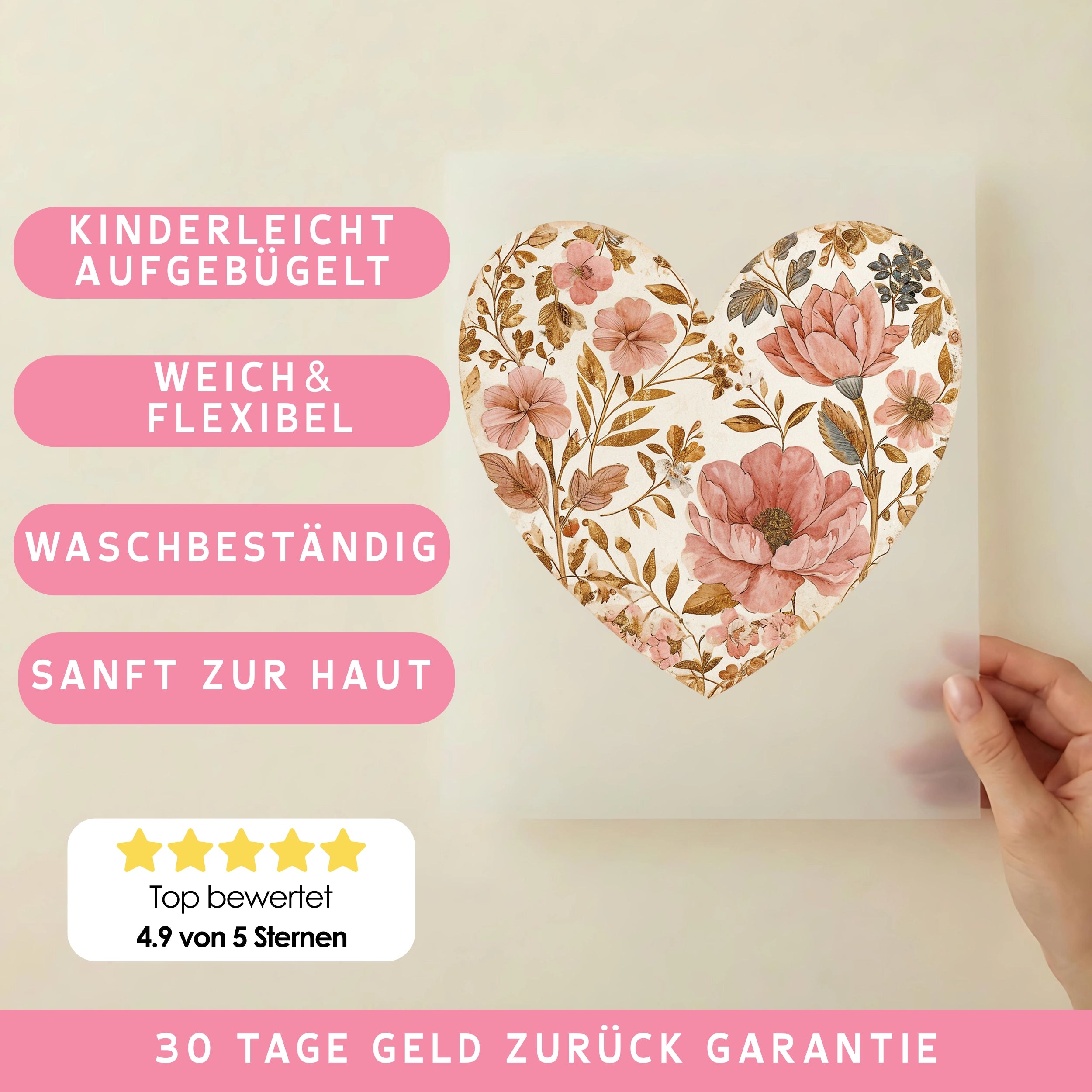 Bügelbild Herz Florale Nostalgie