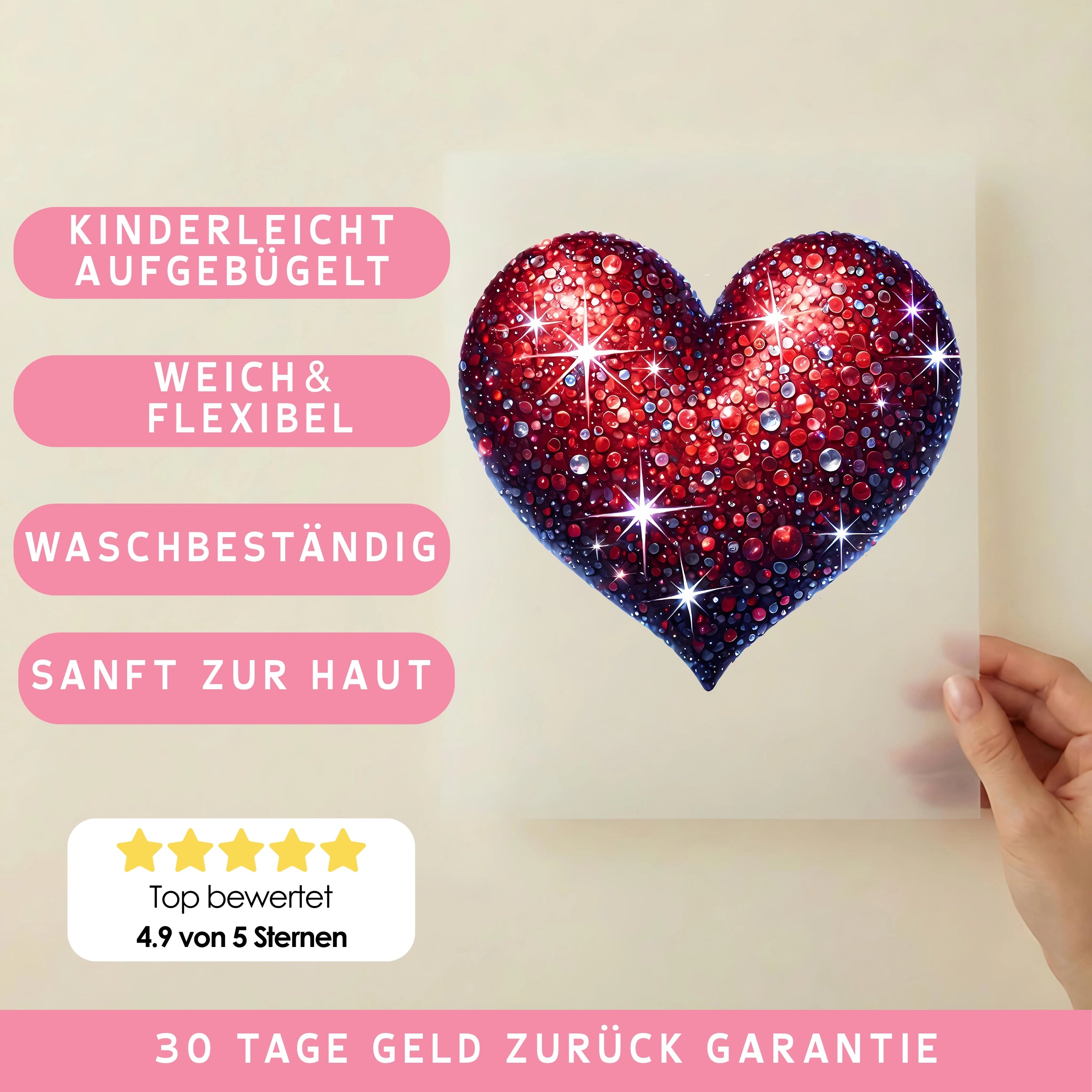 Bügelbild Herz Juwel Rot