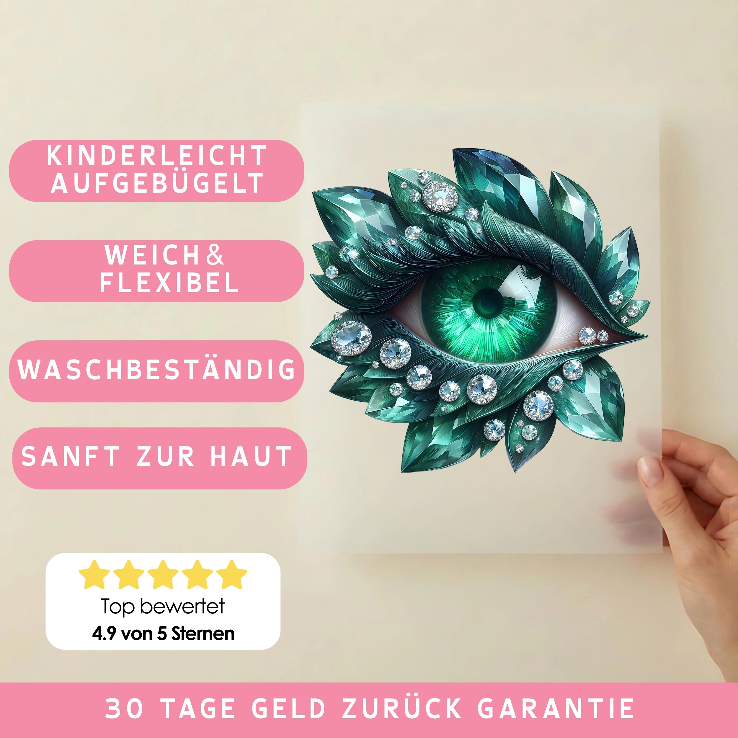 Bügelbild Smaragd Kristallauge