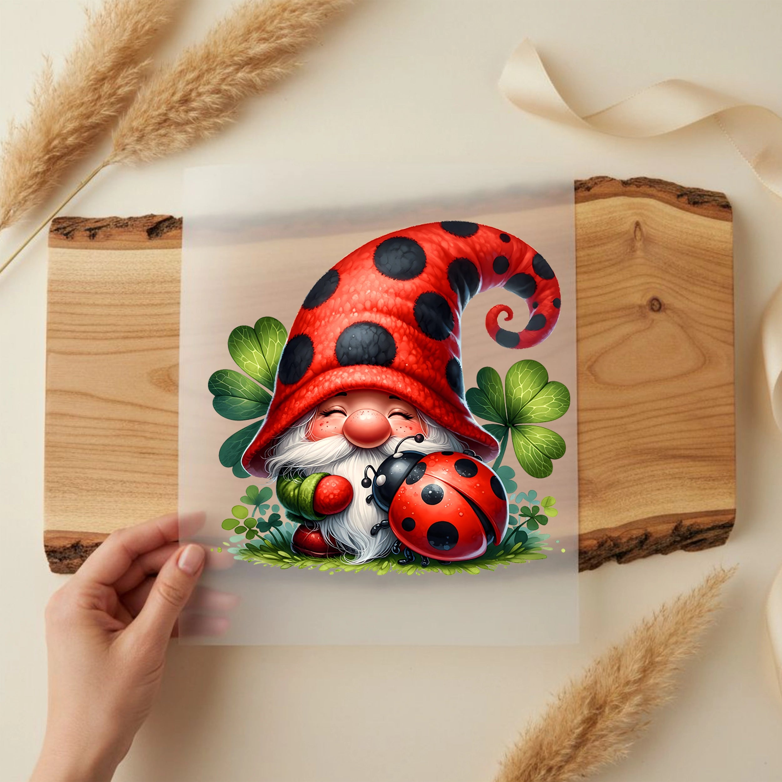 Bügelbild Wichtel Luki Glücksbringer Marienkäfer