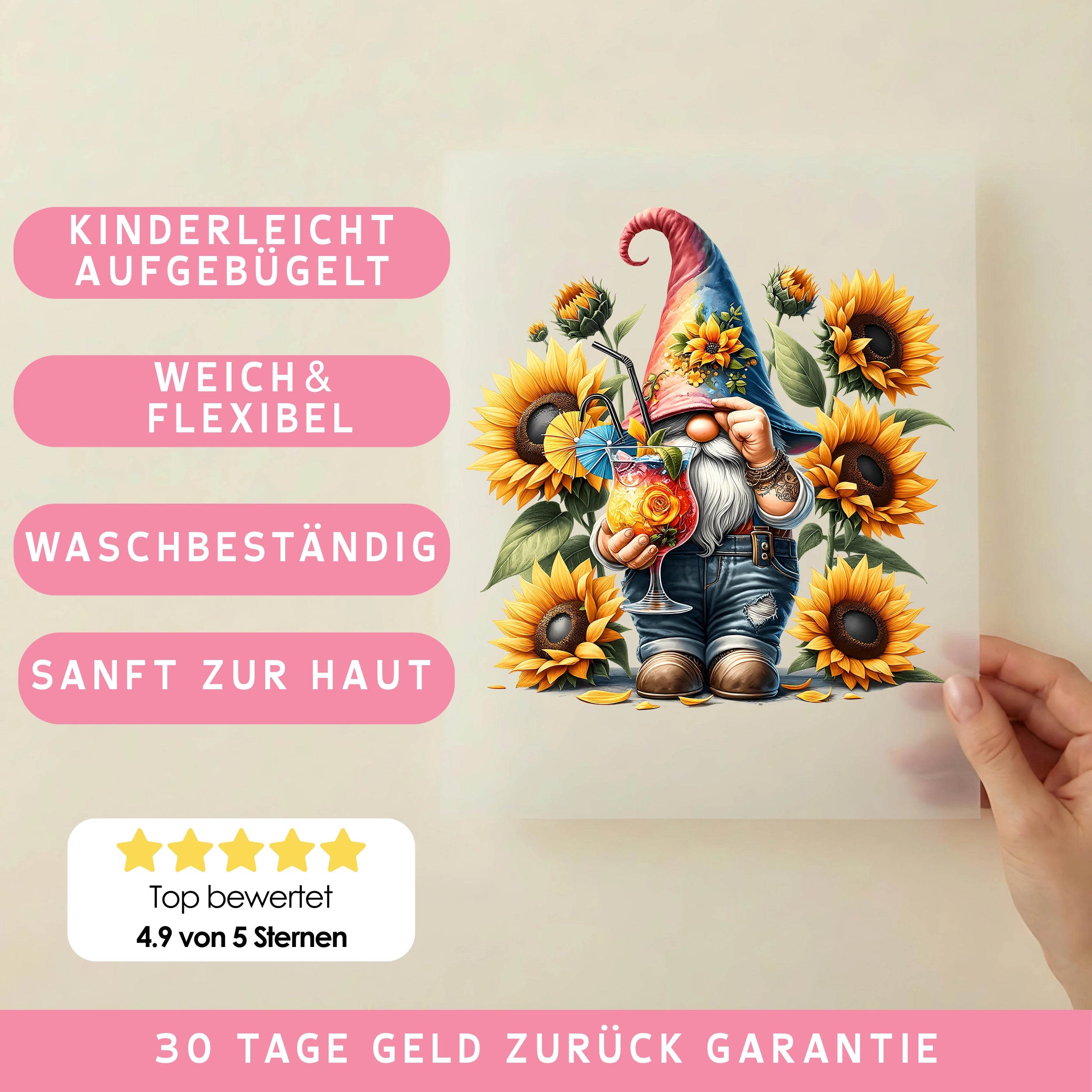Bügelbild Wichtel Pepe Sonnenschlürfer