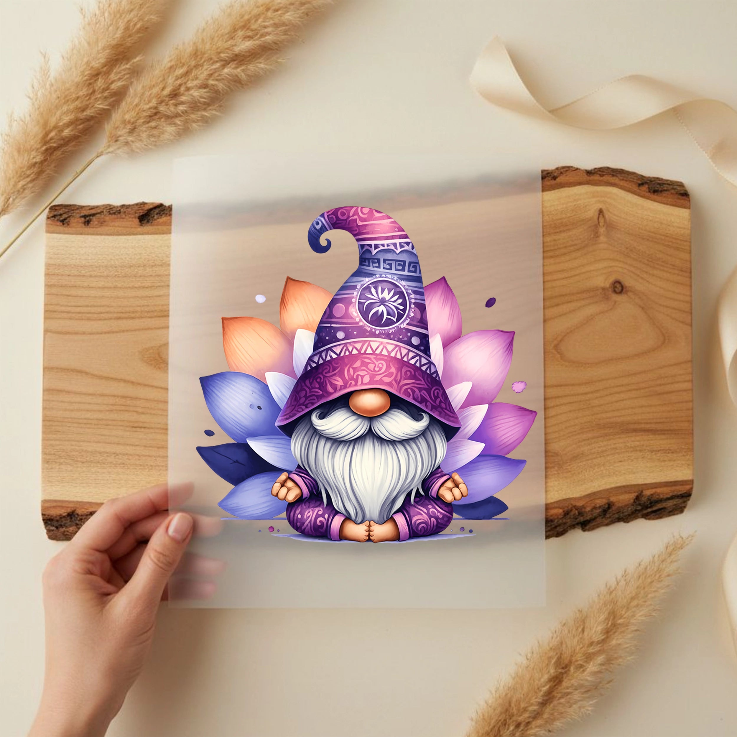 Bügelbild Yoga Gnom Lotuszauber