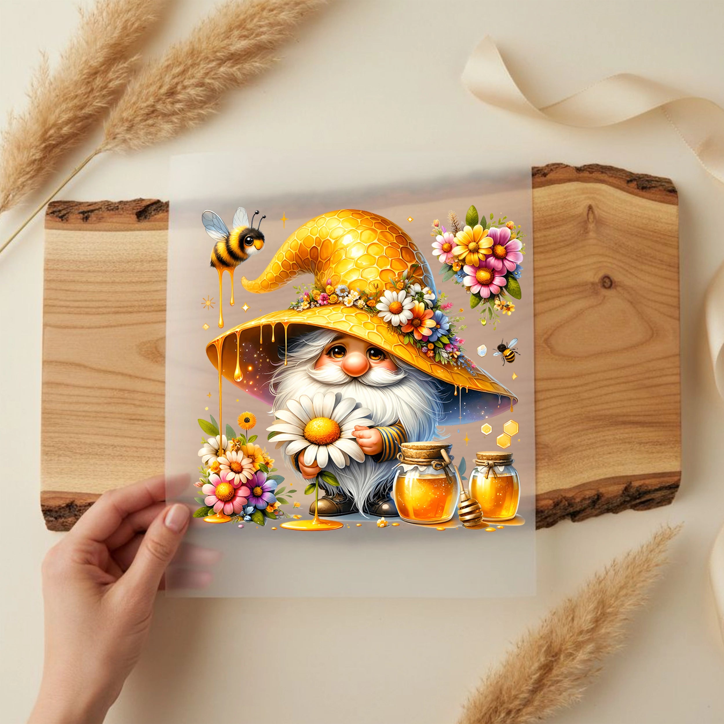 Bügelbild Wichtel Benni Honigglück