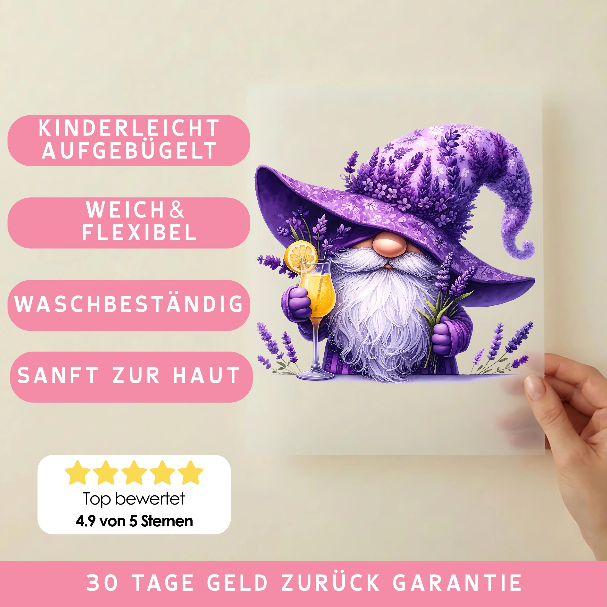 Bügelbild Gnom Lavendelliebe Limoncello