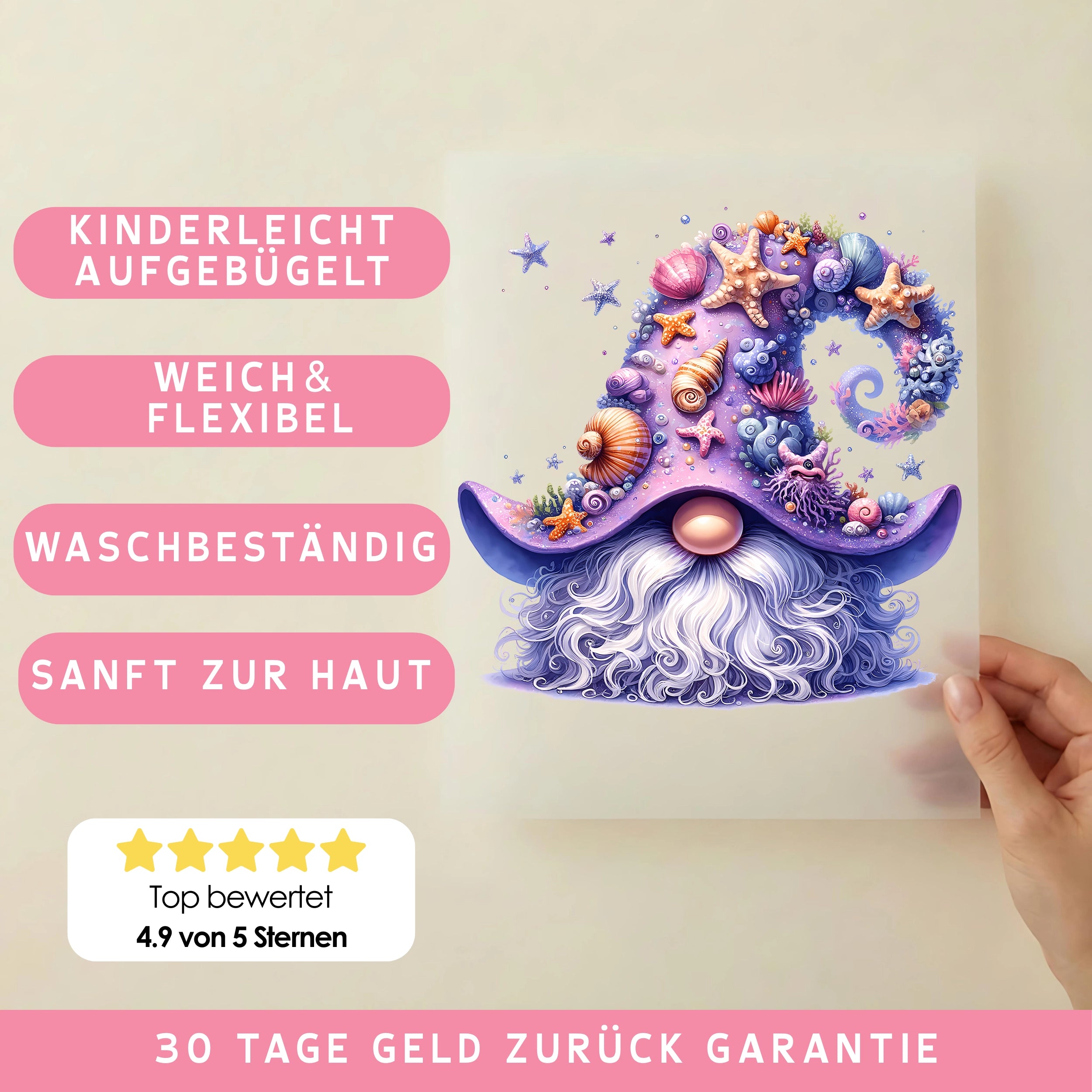 Bügelbild Lila Muschelmagie Wichtel