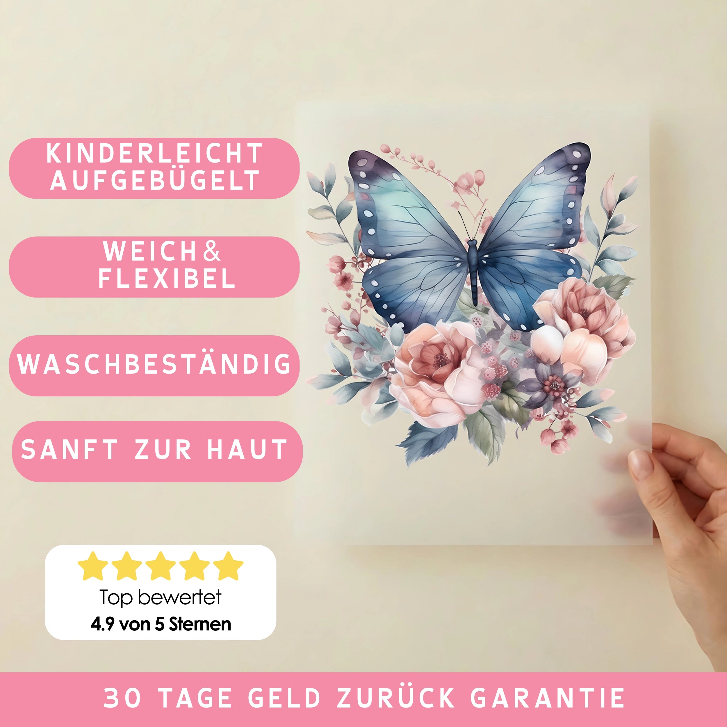 Bügelbild Schmetterling Blütenblauer Bote