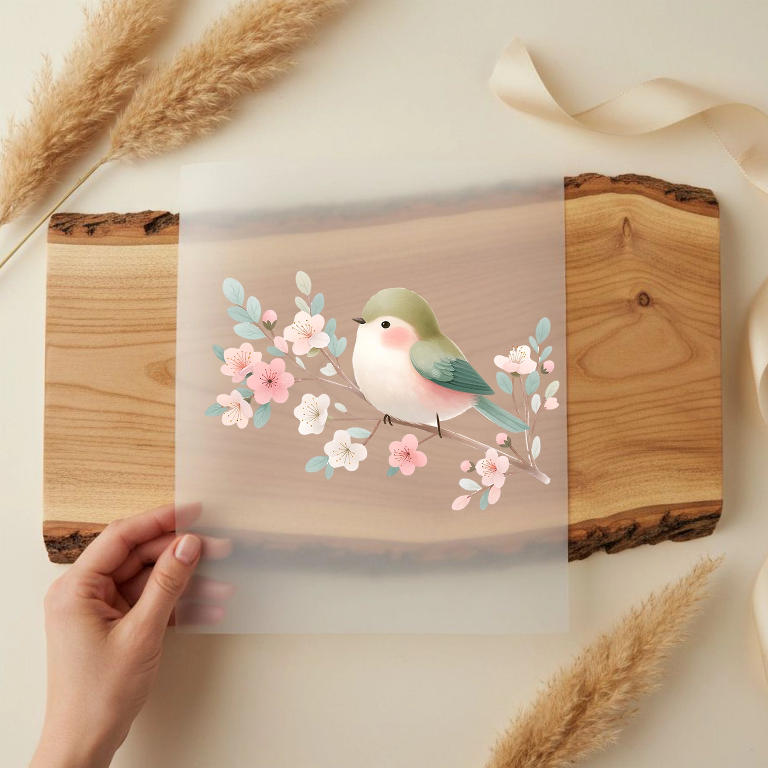 Bügelbild Vogel Blütenzwitscher