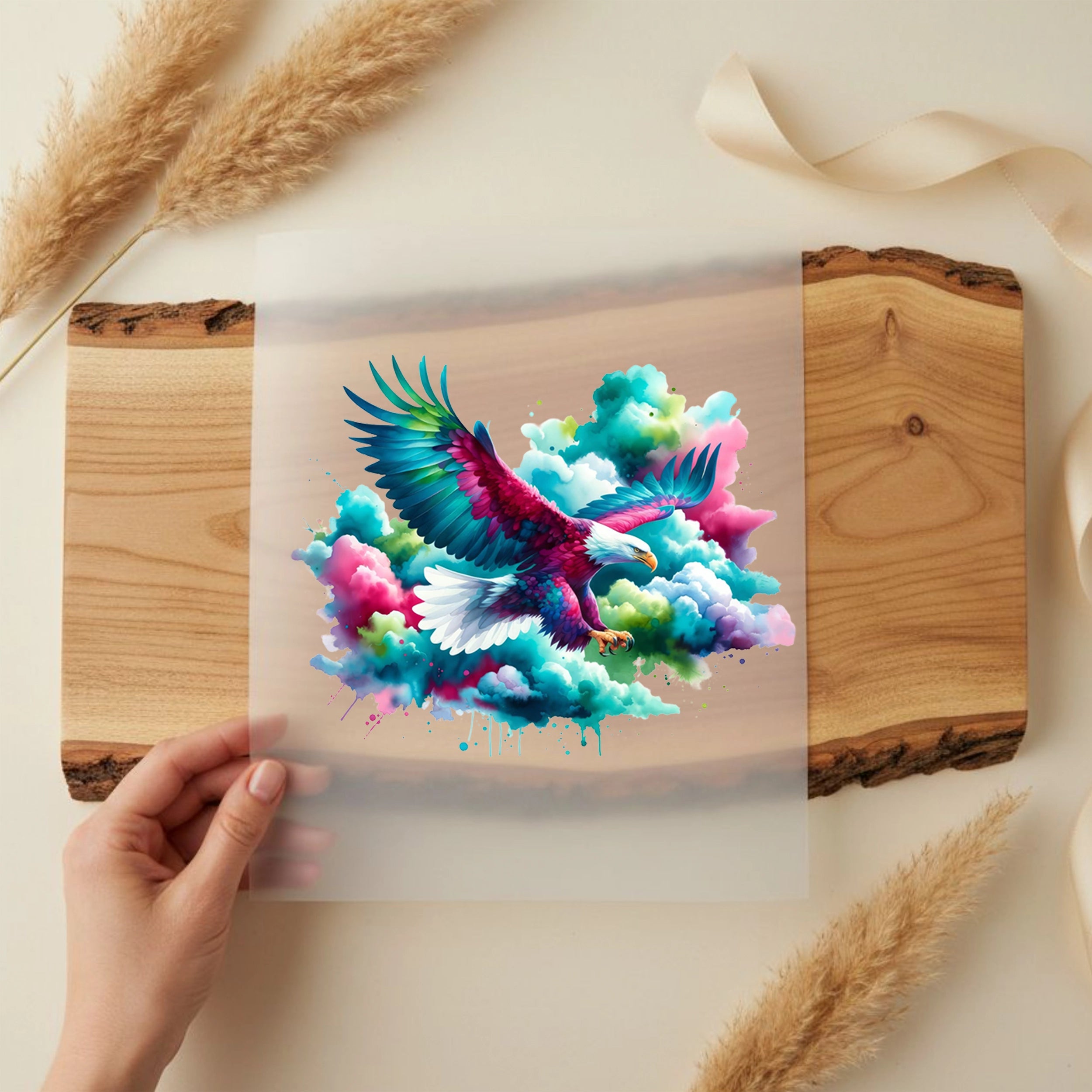 Bügelbild Bunter Adler im Wolkenflug