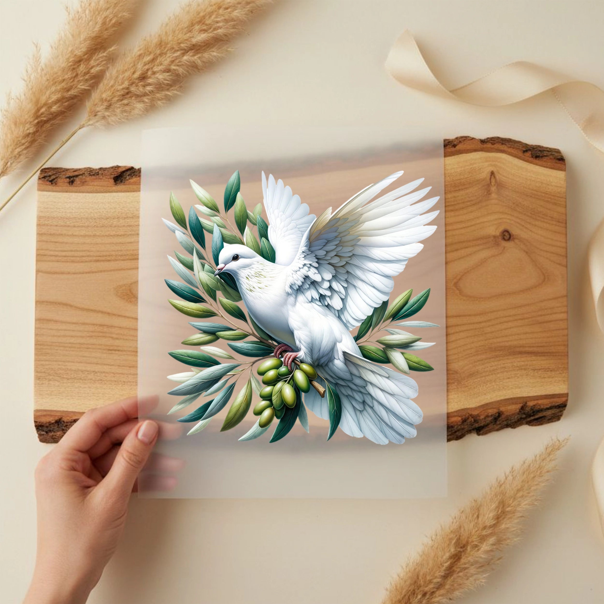 Bügelbild Taube und Olivenzweig