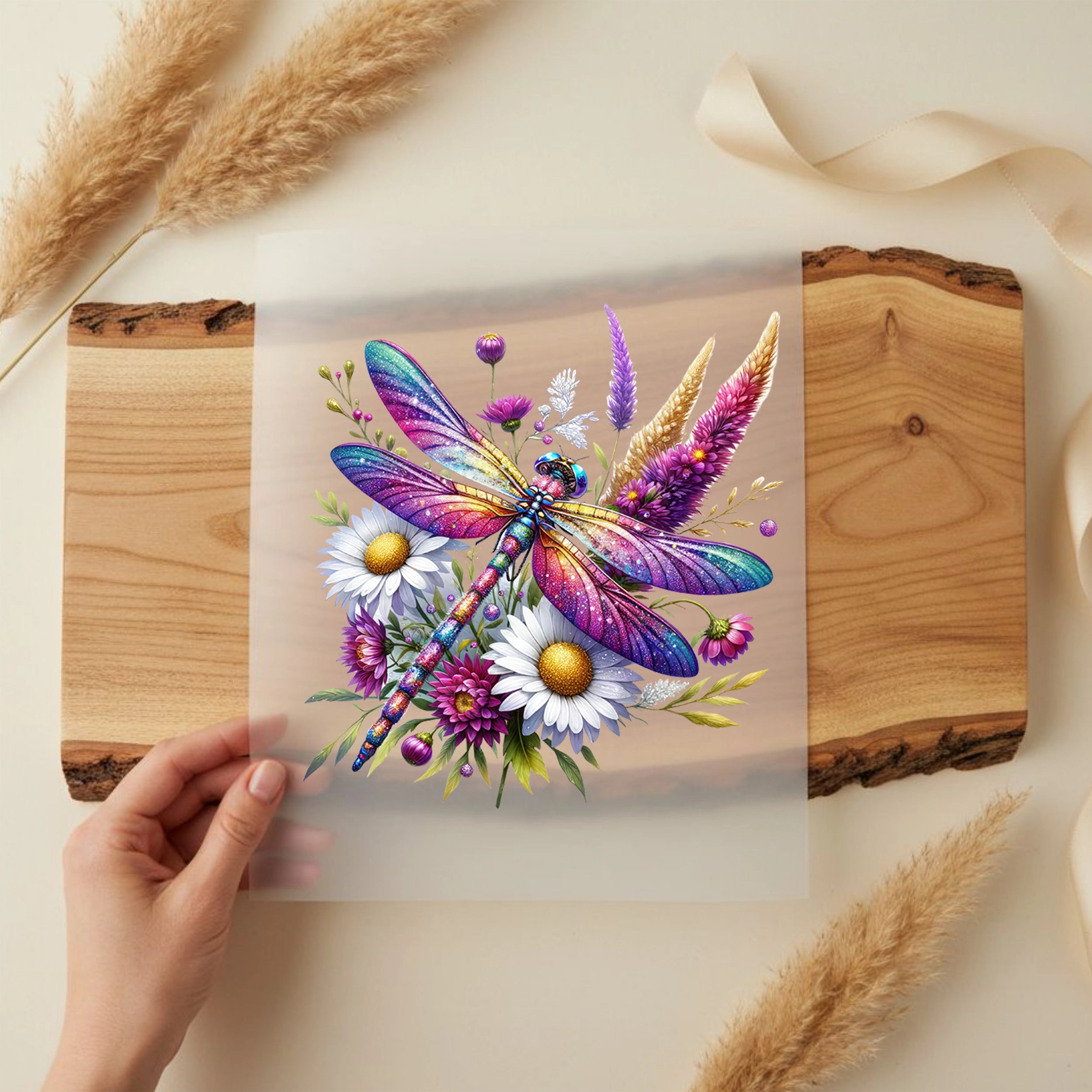 Bügelbild Zauberhafte Libelle auf Blütentraum