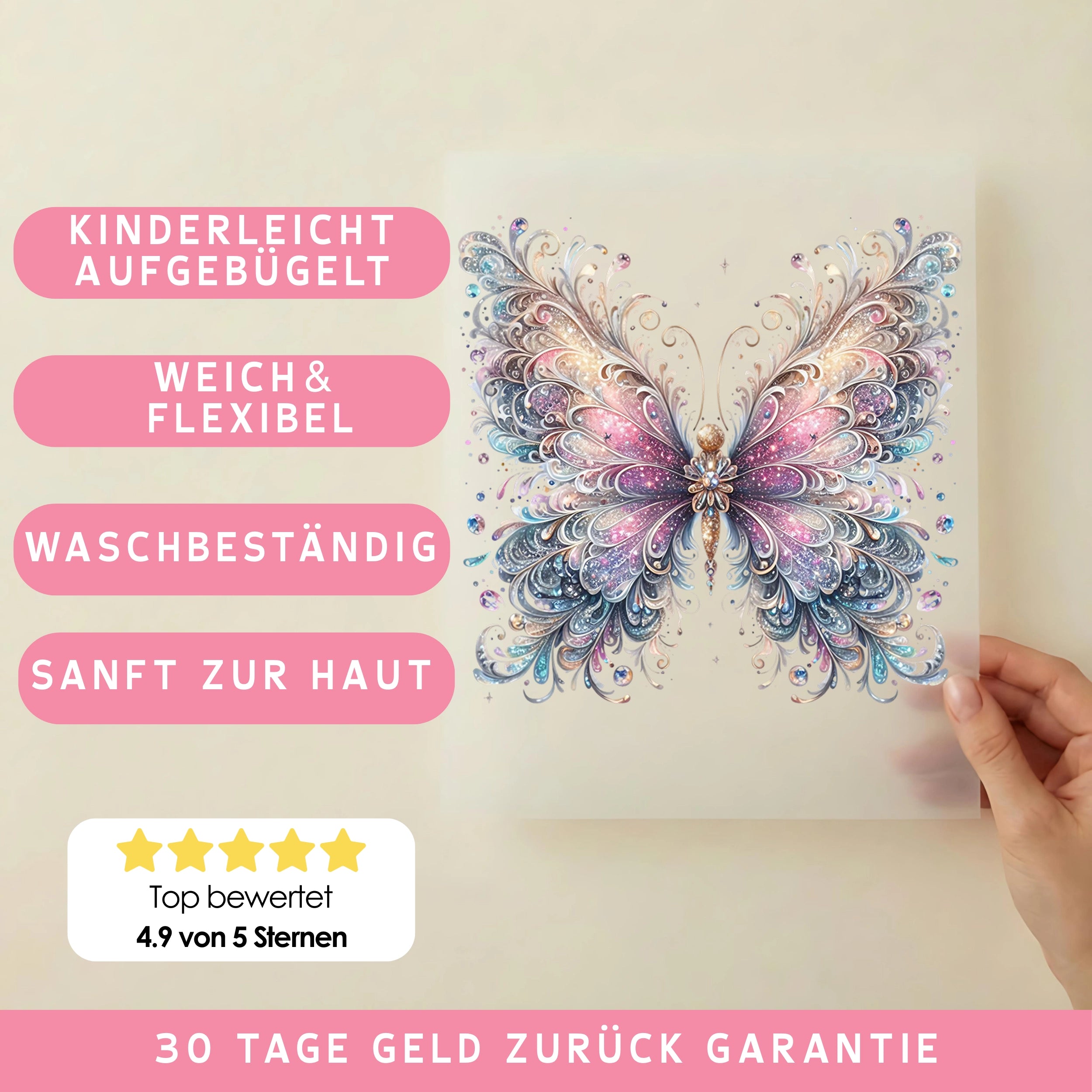 Bügelbild Schmetterling Zauberlicht - funkelnde Freiheit