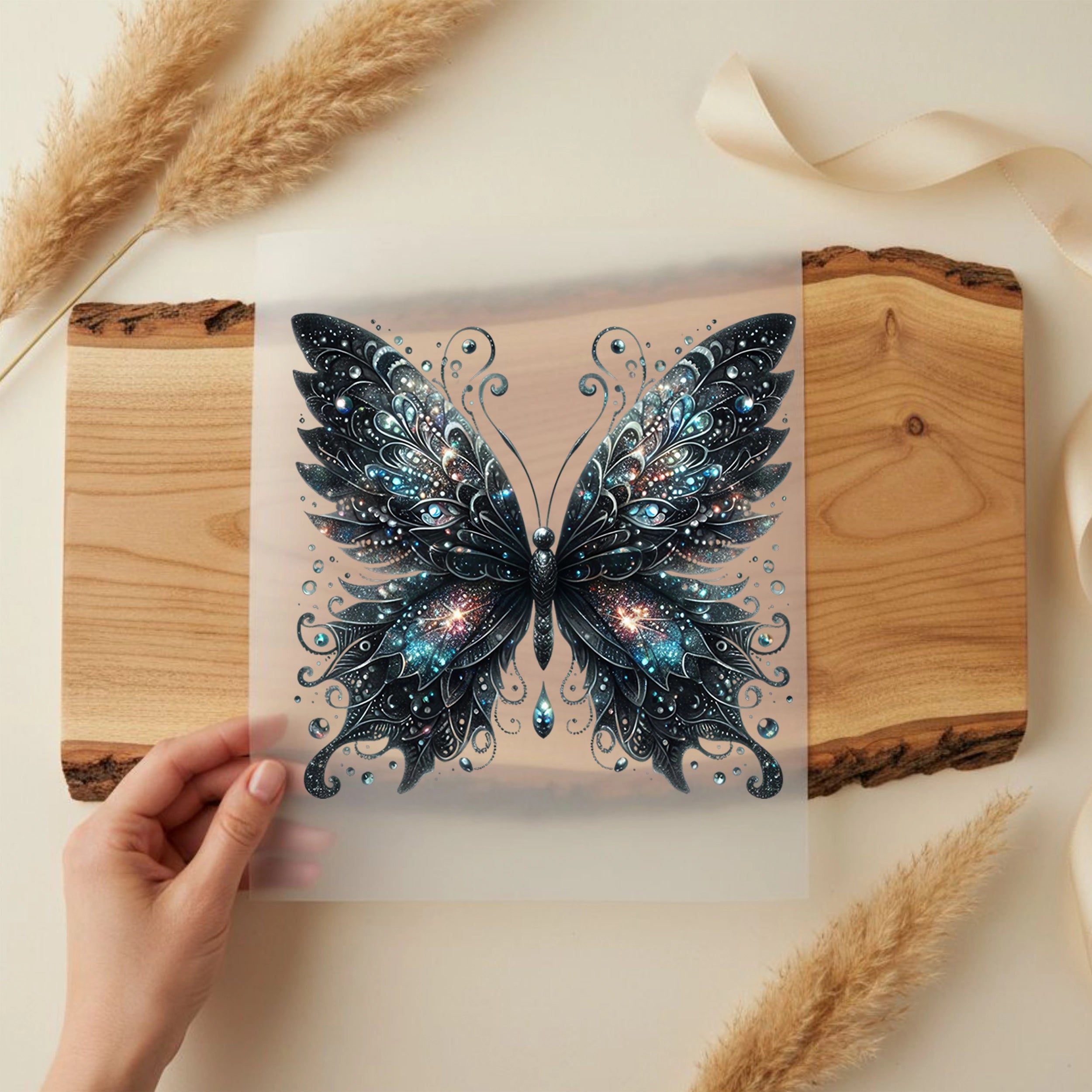 Bügelbild Schmetterling schwarzer Nachtglanz