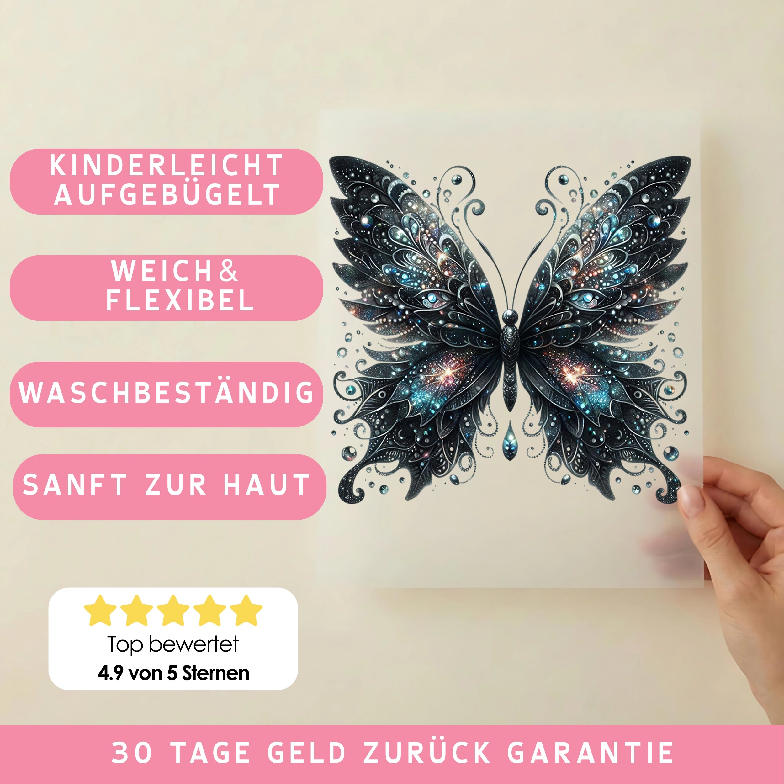 Bügelbild Schmetterling schwarzer Nachtglanz