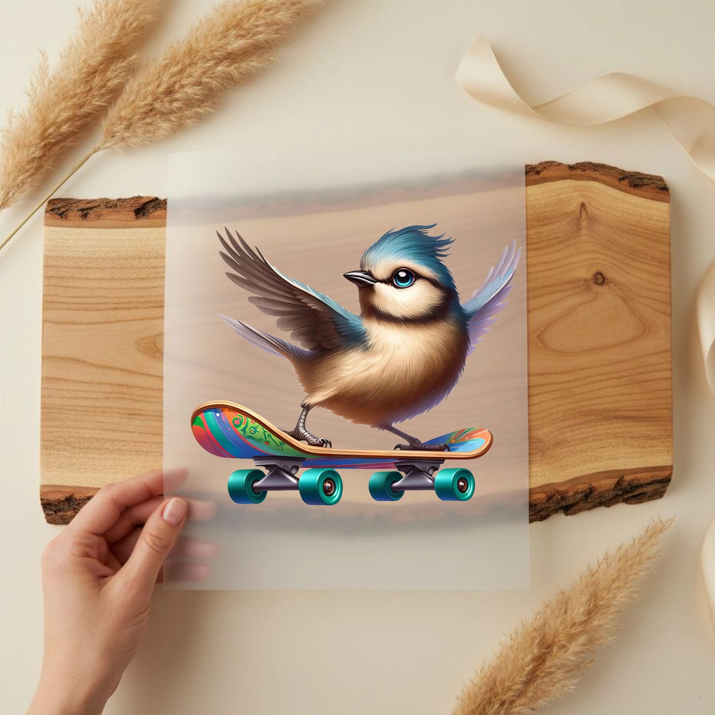 Bügelbild Skateboard Piepmatz