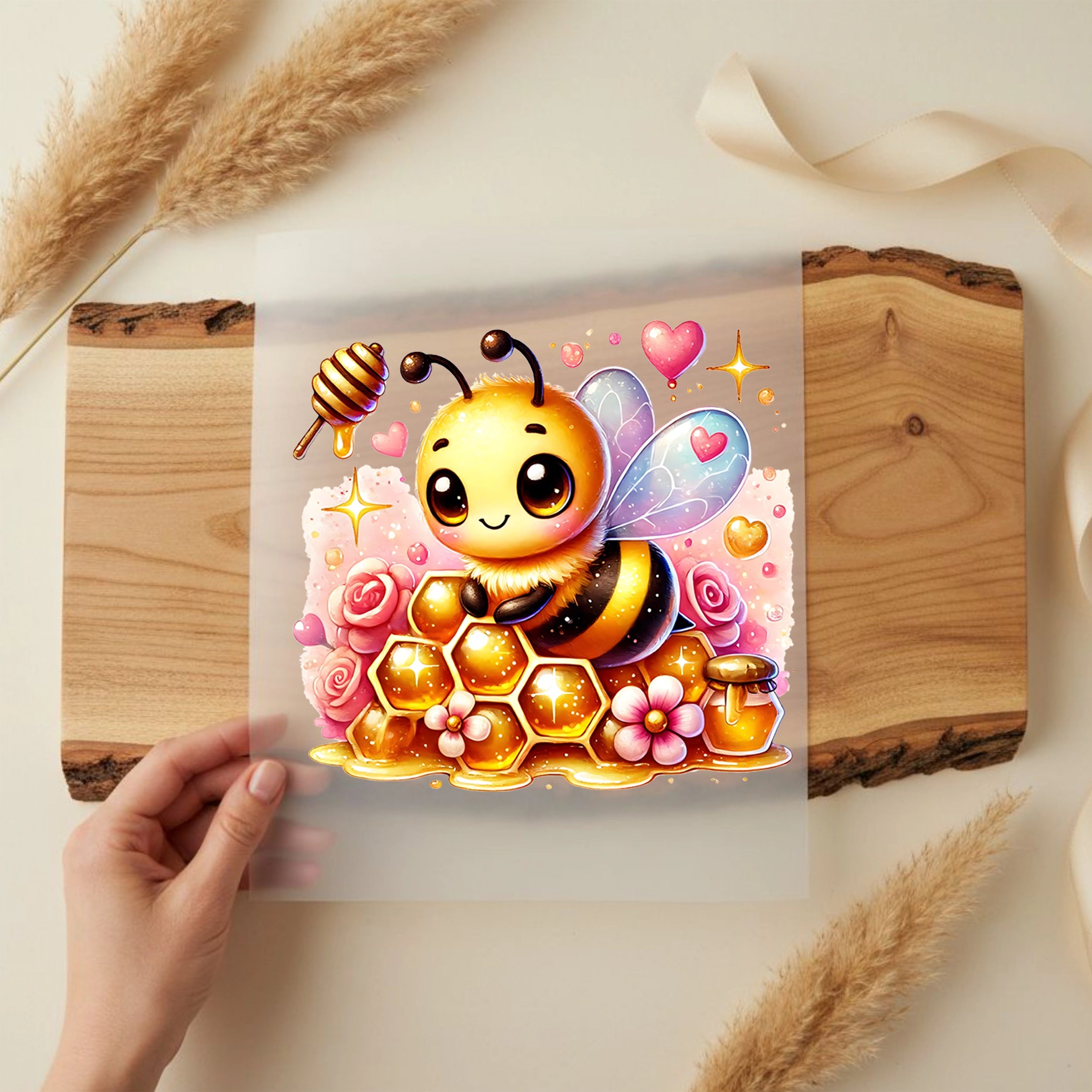 Bügelbild Süße Biene mit Honigwabe