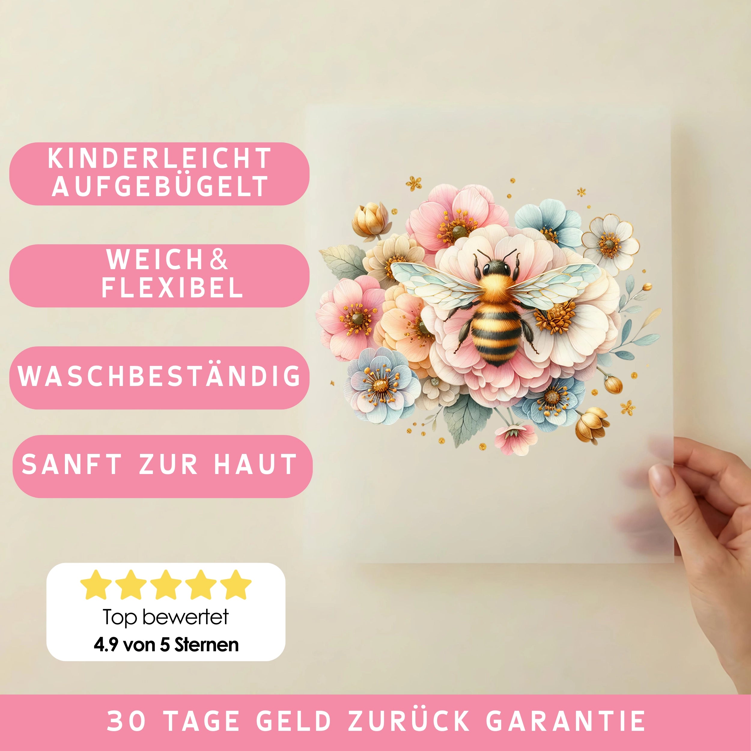 Bügelbild Bienenglück im Blumenmeer