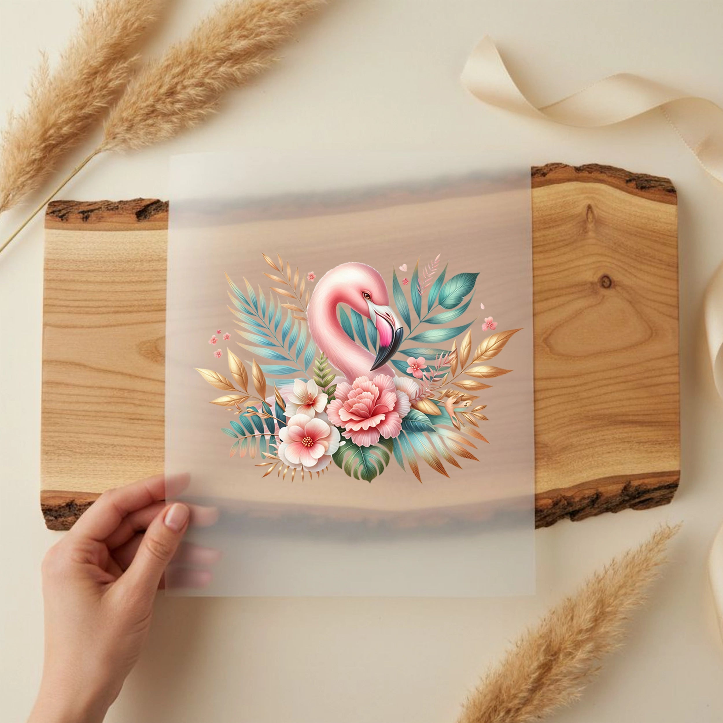 Bügelbild Flamingozauber in Pastell