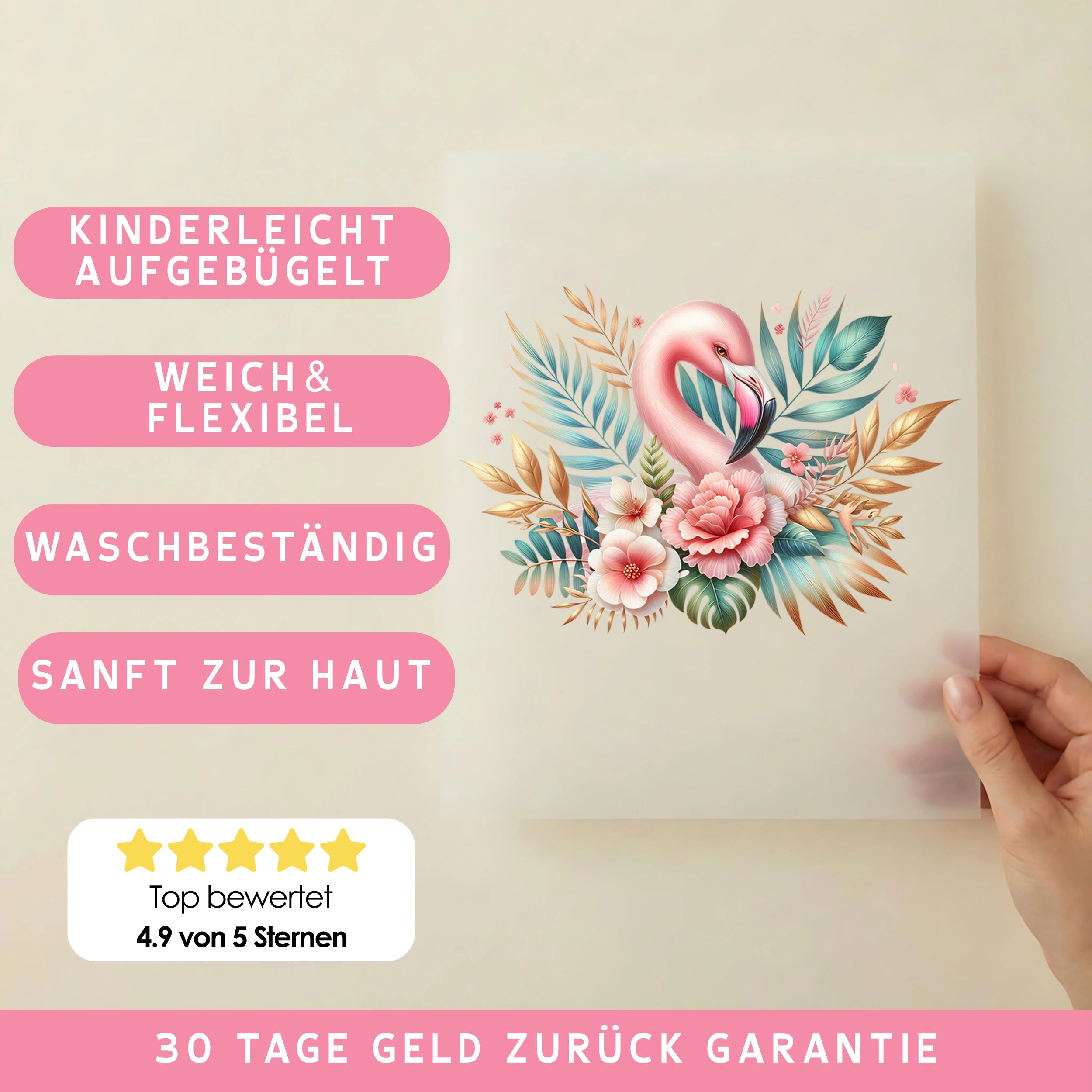Bügelbild Flamingozauber in Pastell