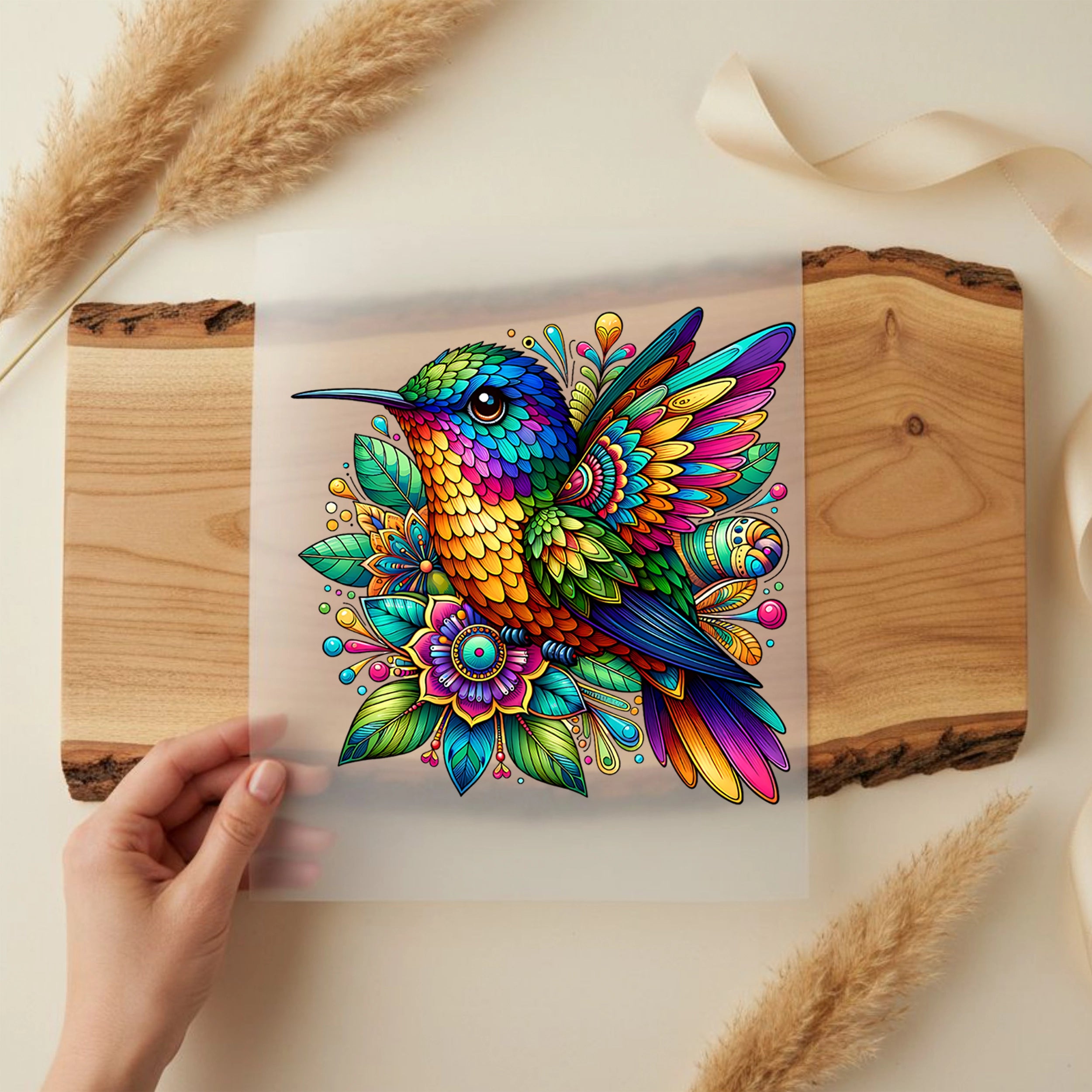 Bügelbild Kolibri Mandala