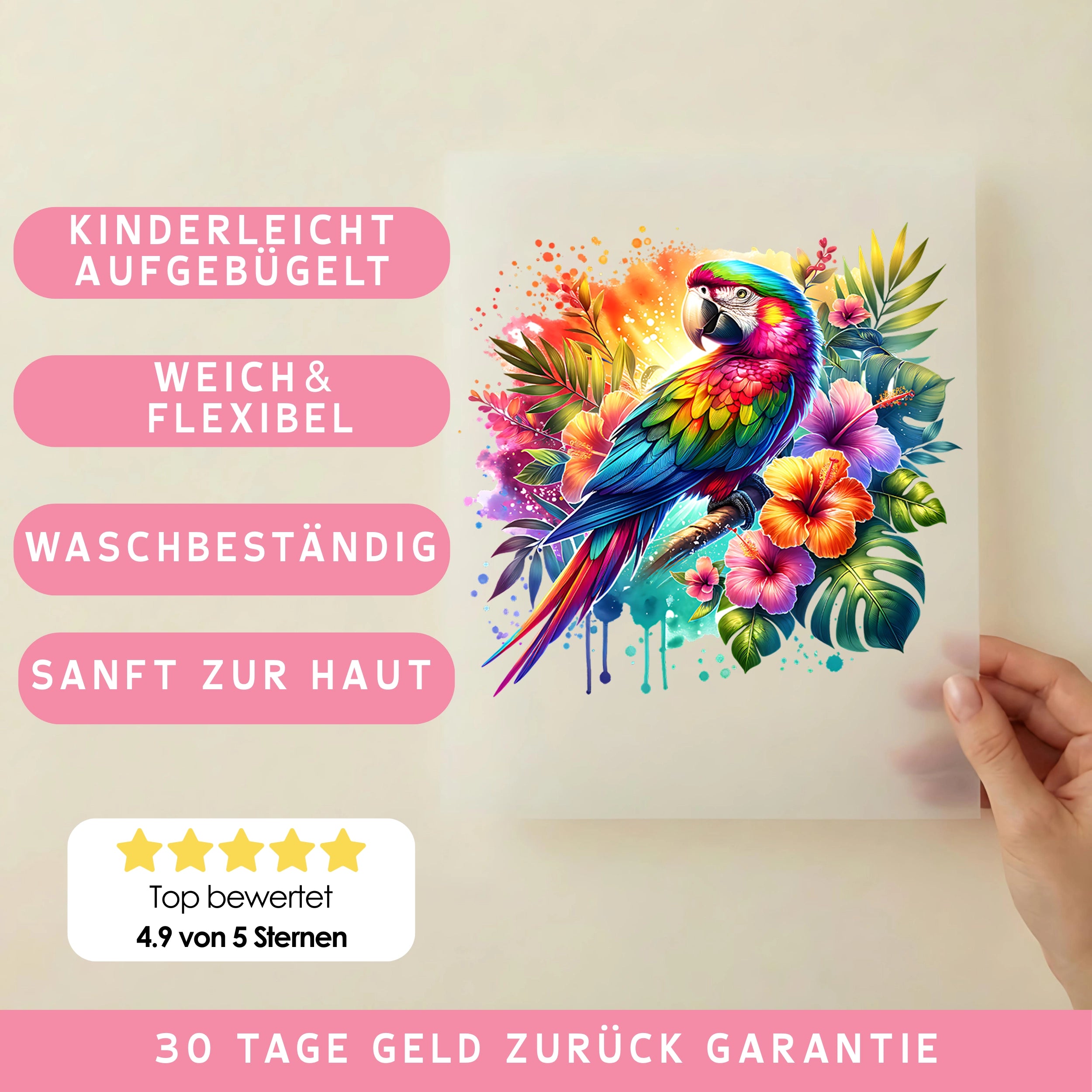 Bügelbild Tikki Papagei