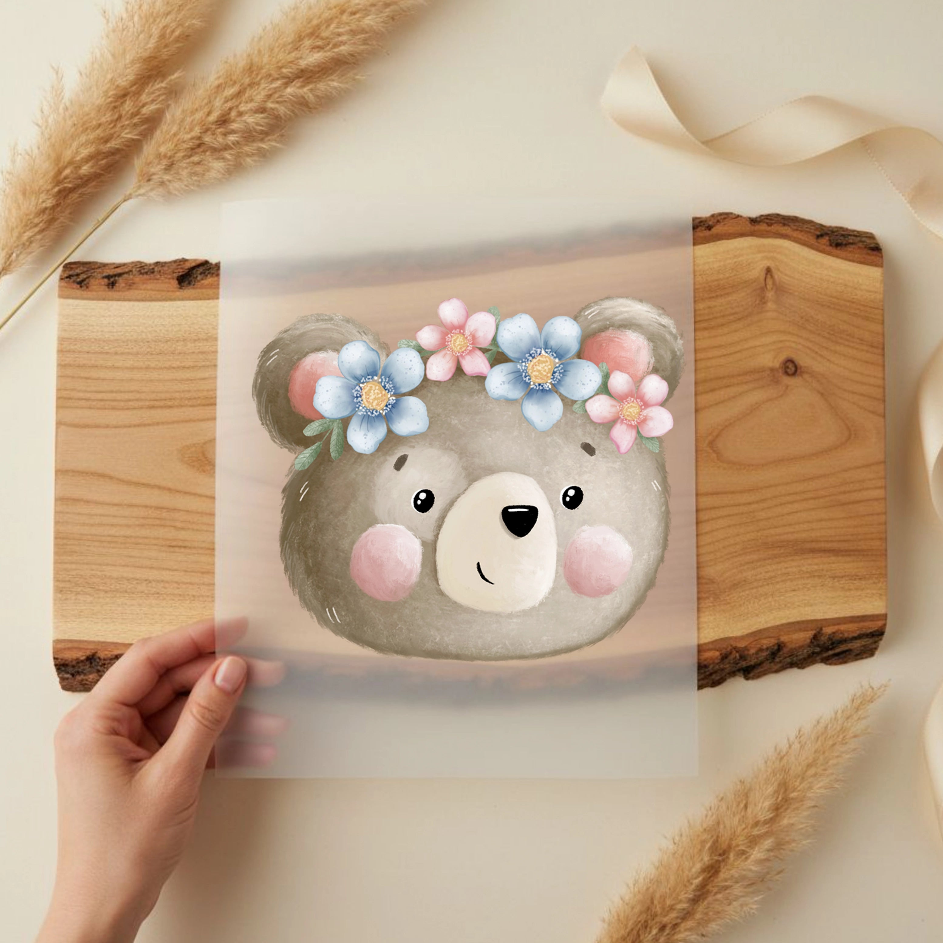 Bügelbild Fröhlicher Blumenbär