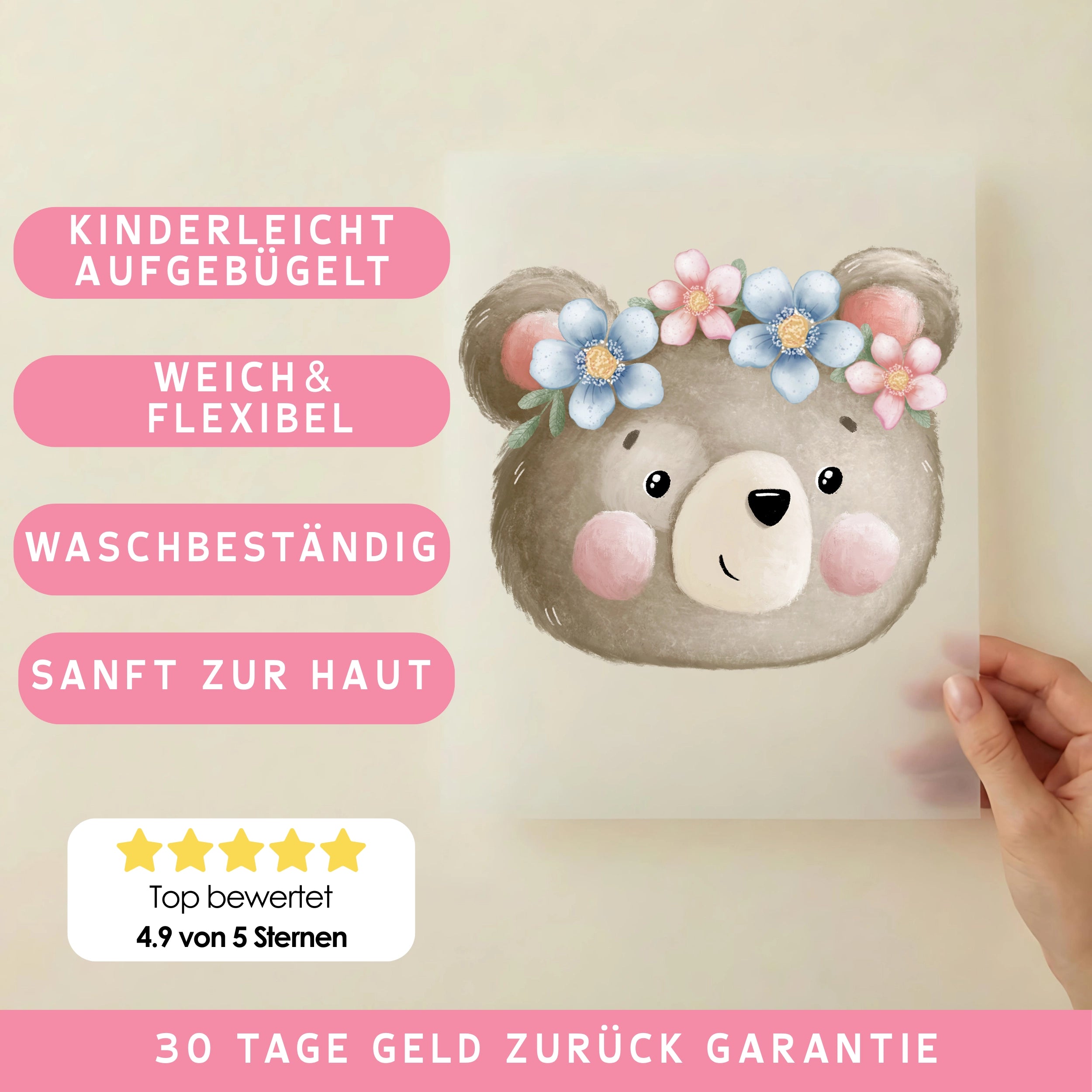 Bügelbild Fröhlicher Blumenbär