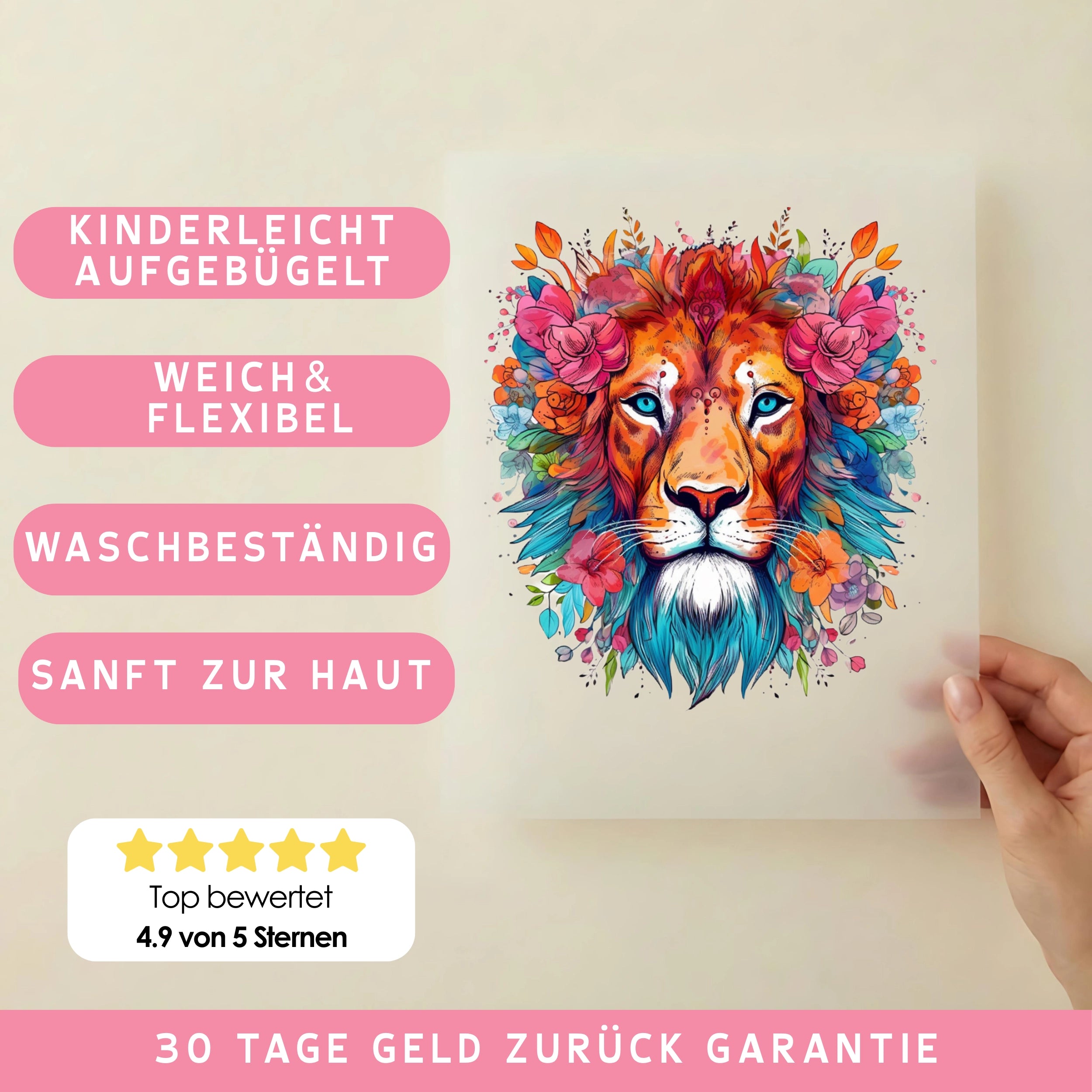 Bügelbild Löwe Flower Saphira