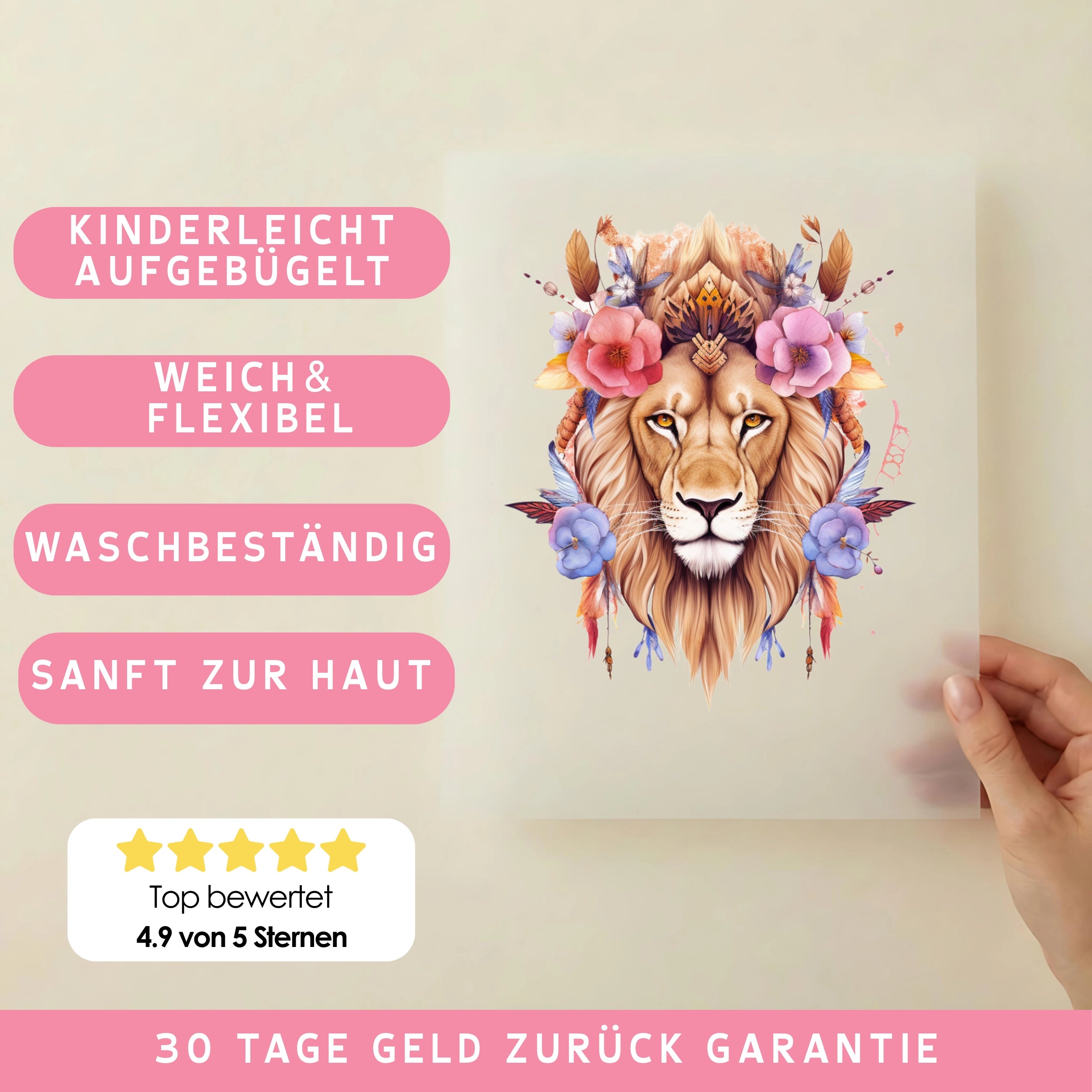 Bügelbild Löwe Flower Zaron