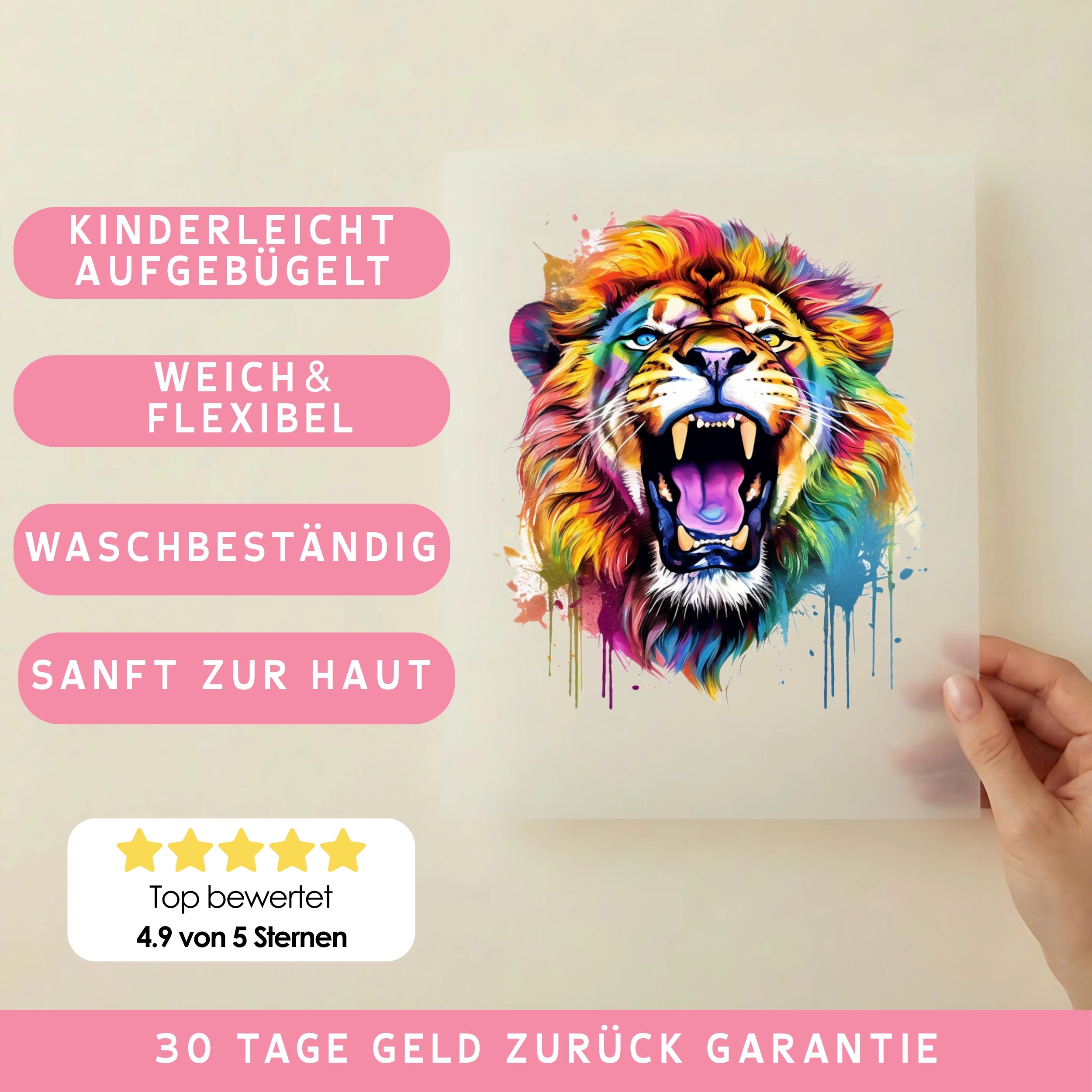 Bügelbild Löwe Splash