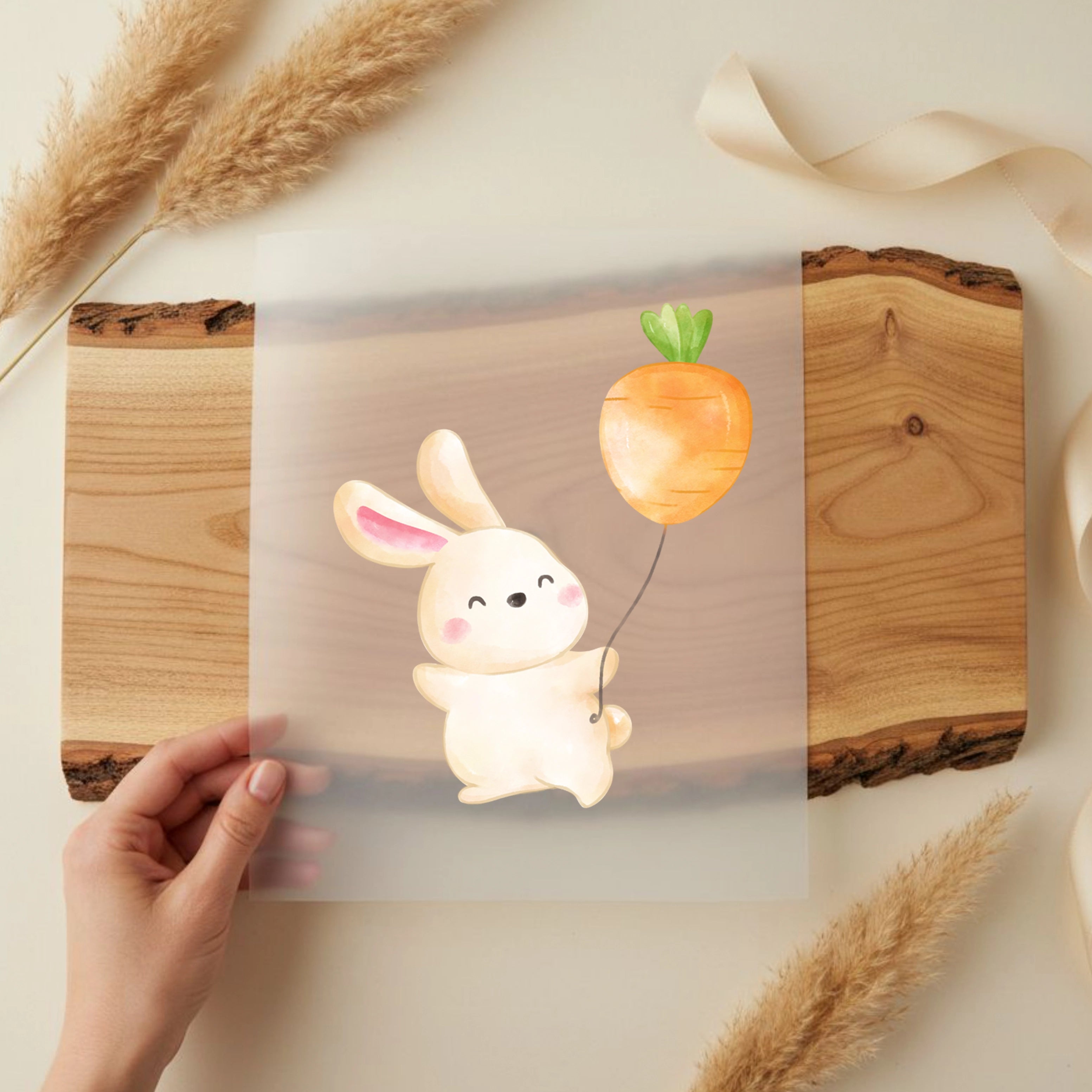 Bügelbild Hase Karottenluftballon