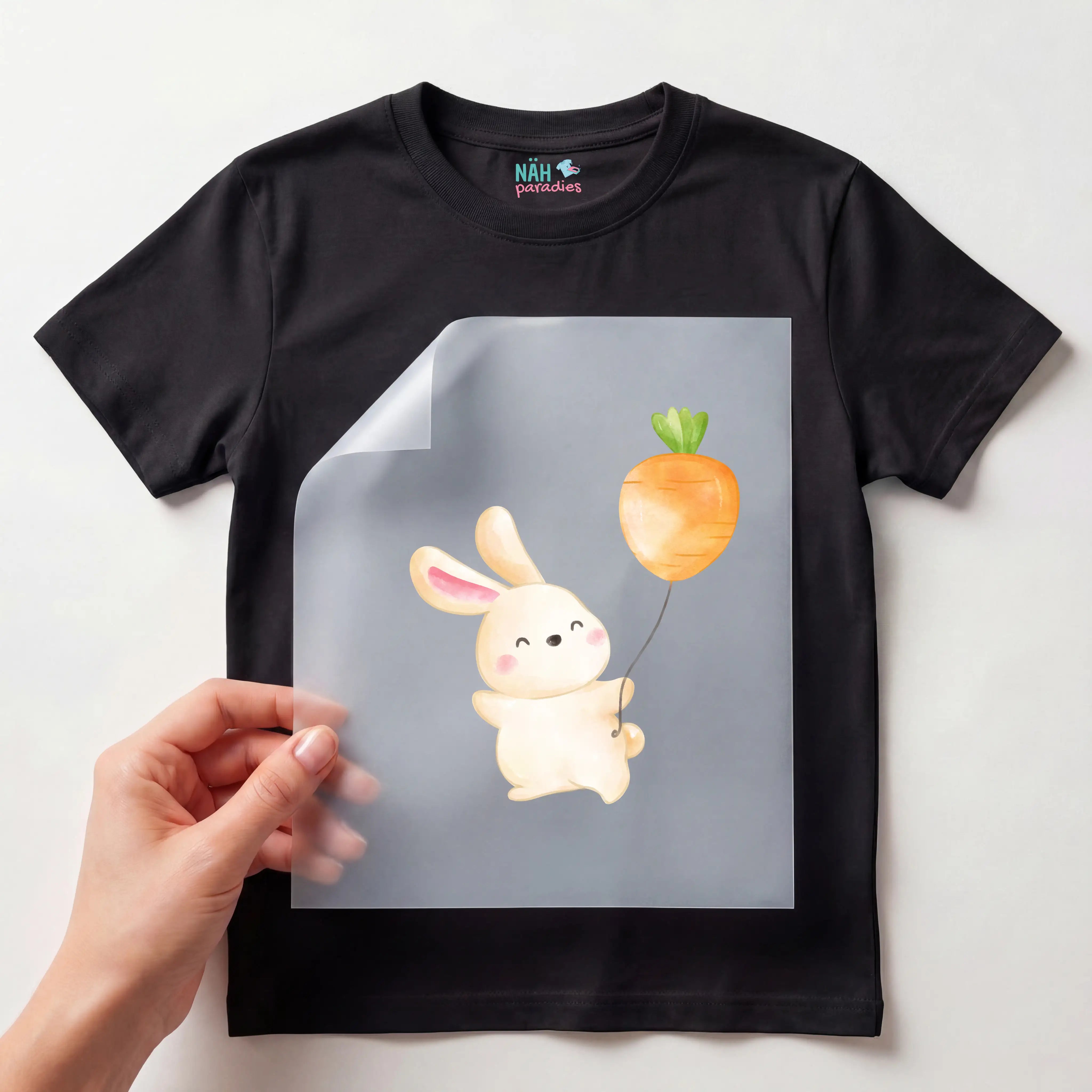 Bügelbild Hase Karottenluftballon