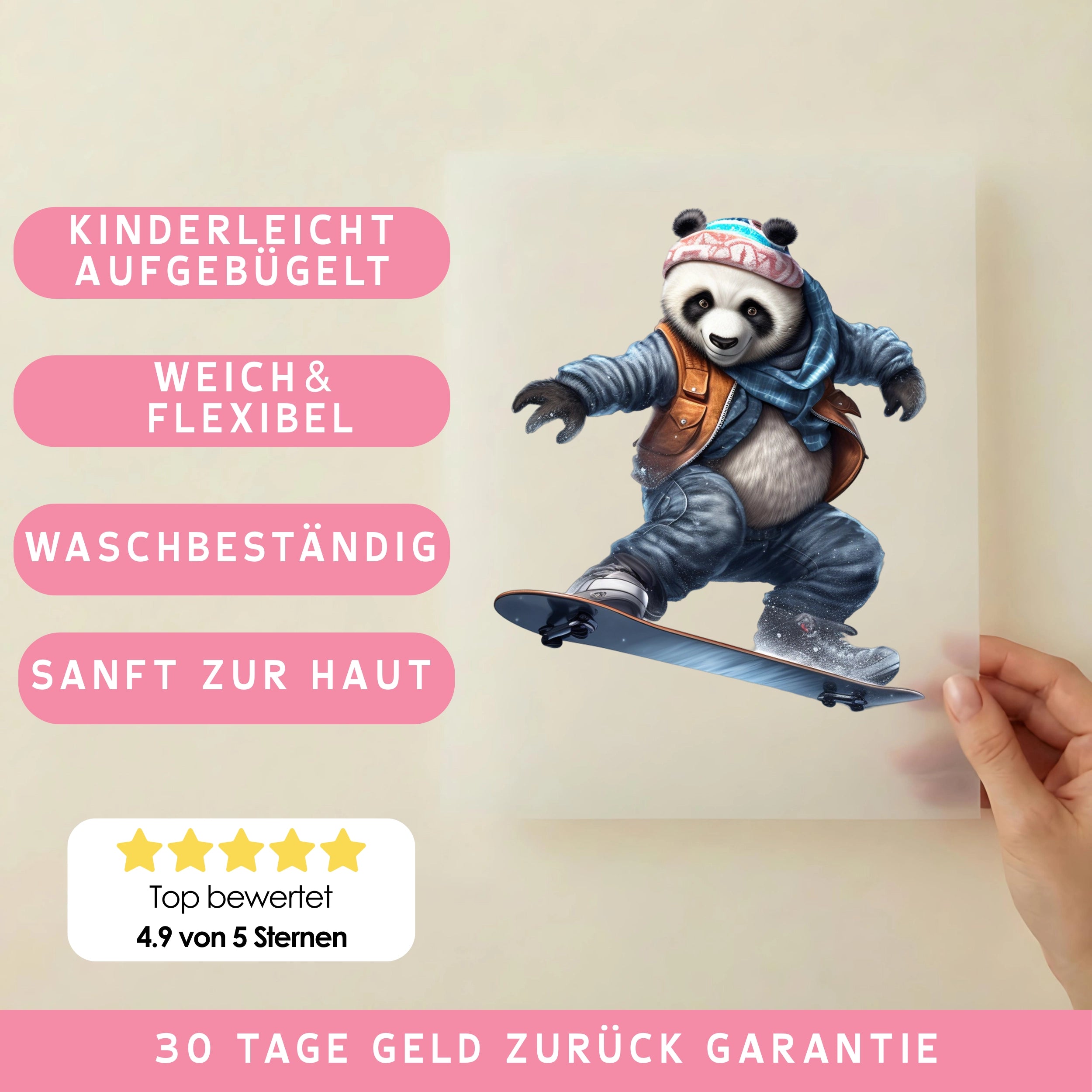Bügelbild Panda Skater