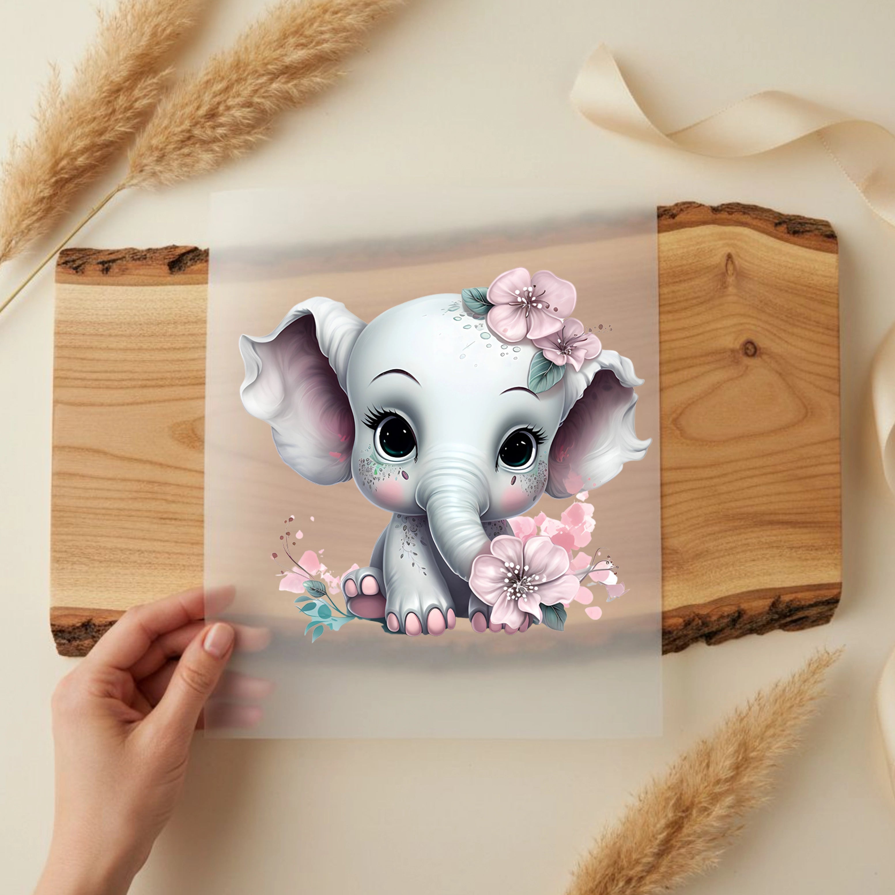 Bügelbild Elefant Baby Rosa