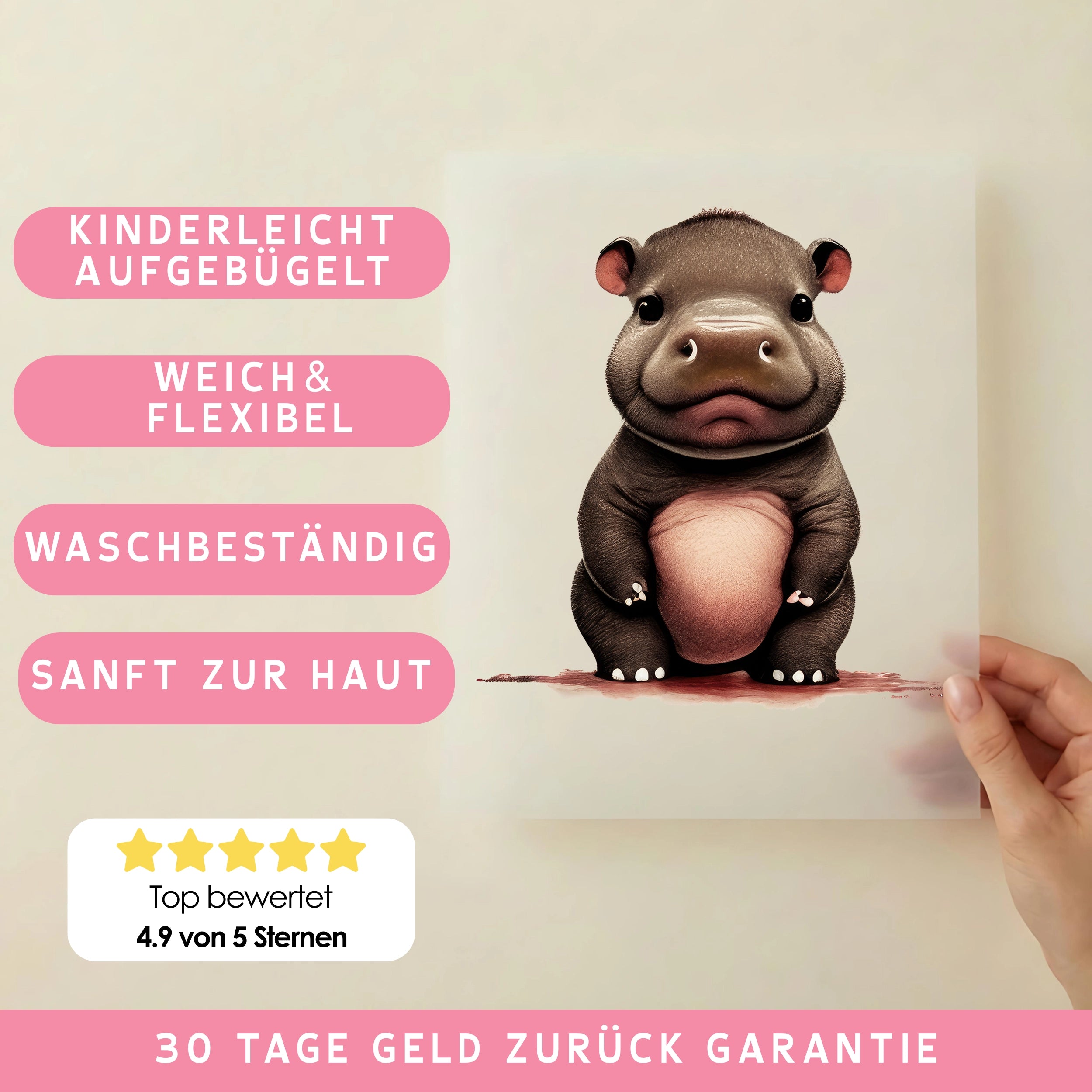 Bügelbild Baby Hippo Nilpferd