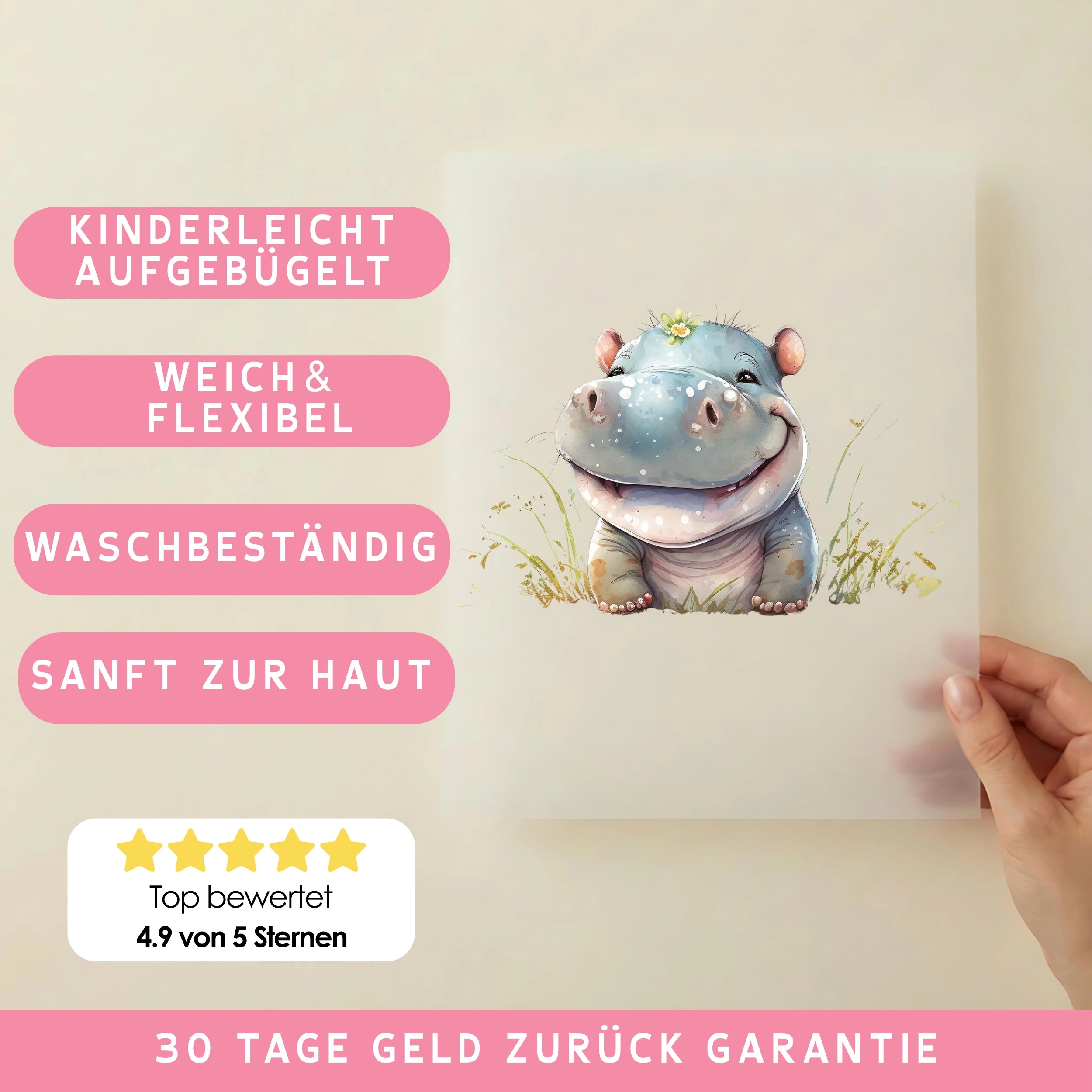Bügelbild Funny Hippo