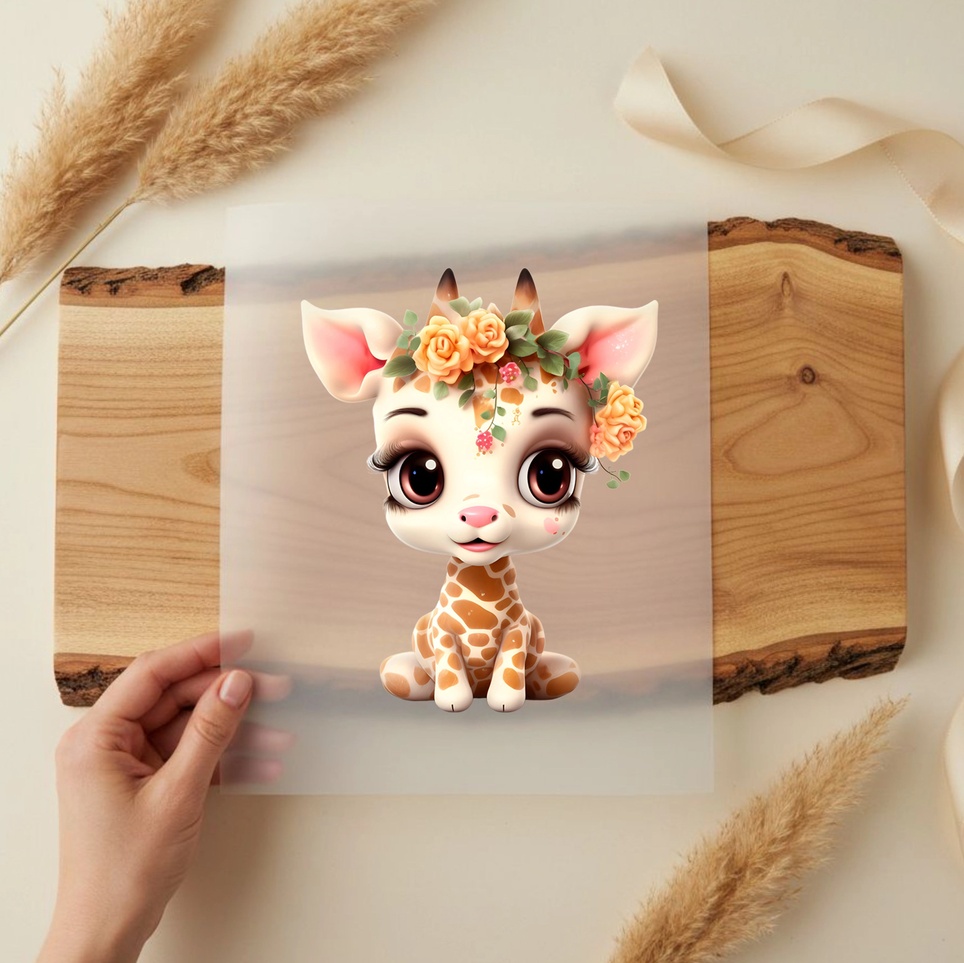 Bügelbild Giraffe Baby Blumen