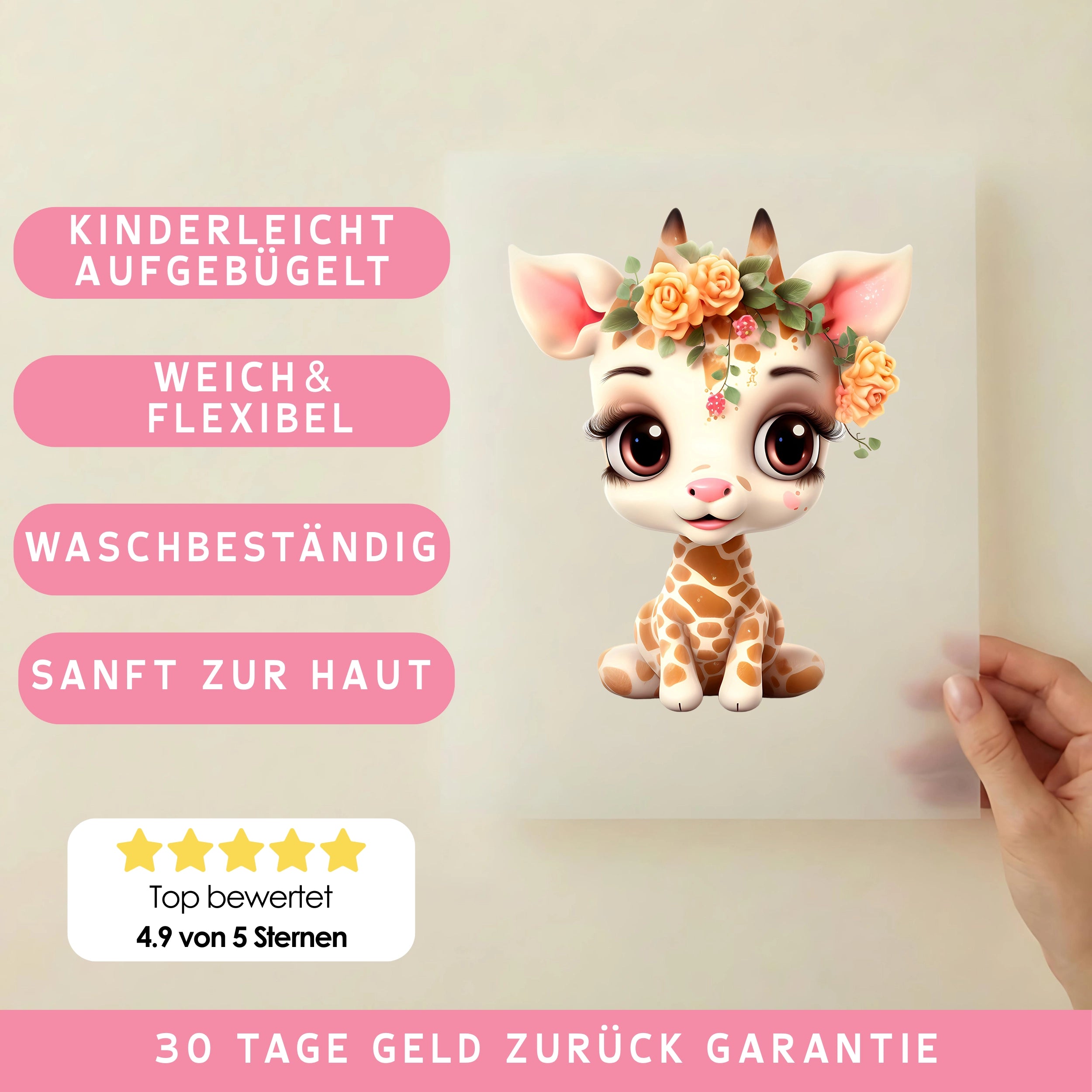 Bügelbild Giraffe Baby Blumen