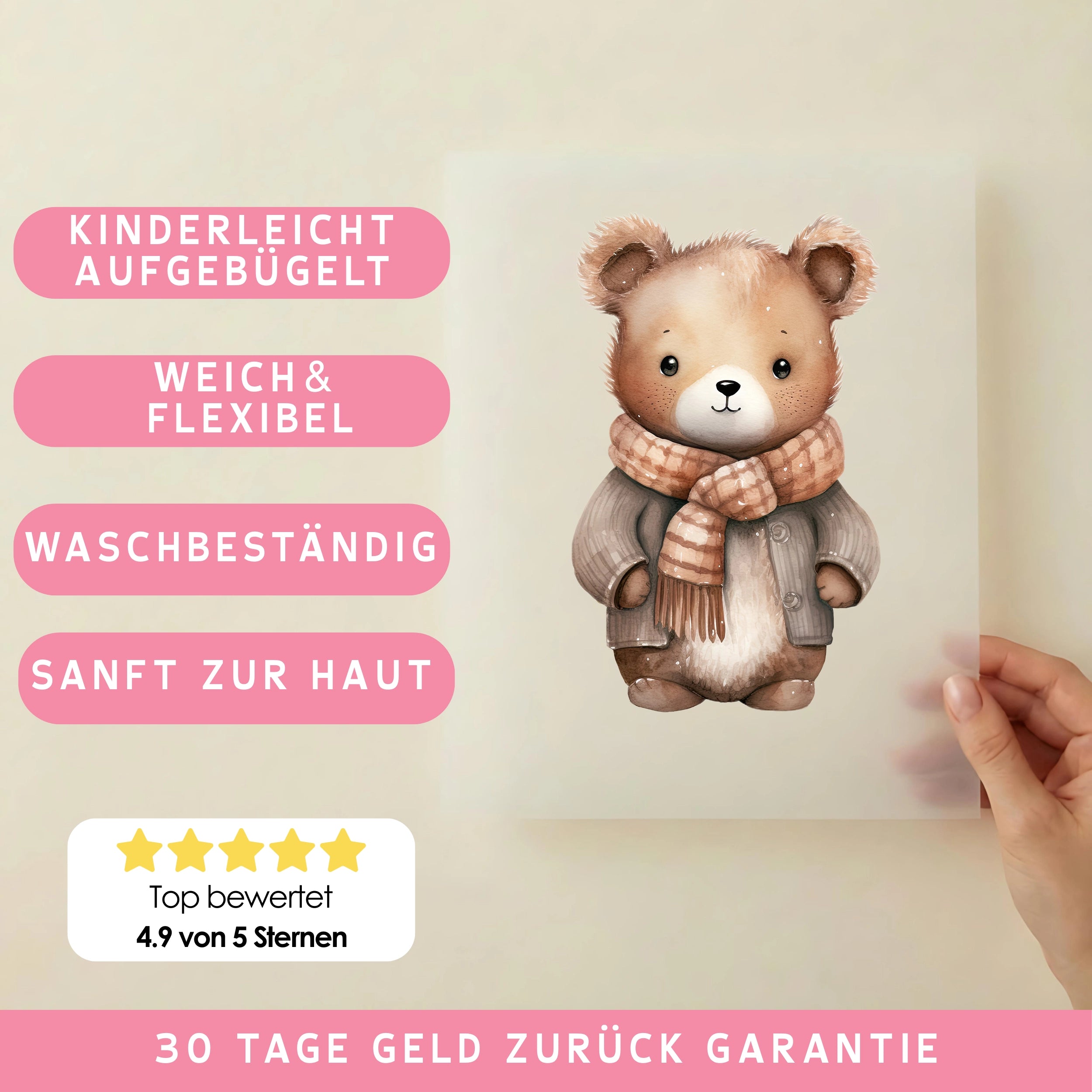 Bügelbild Winter Bär Bruno Beige