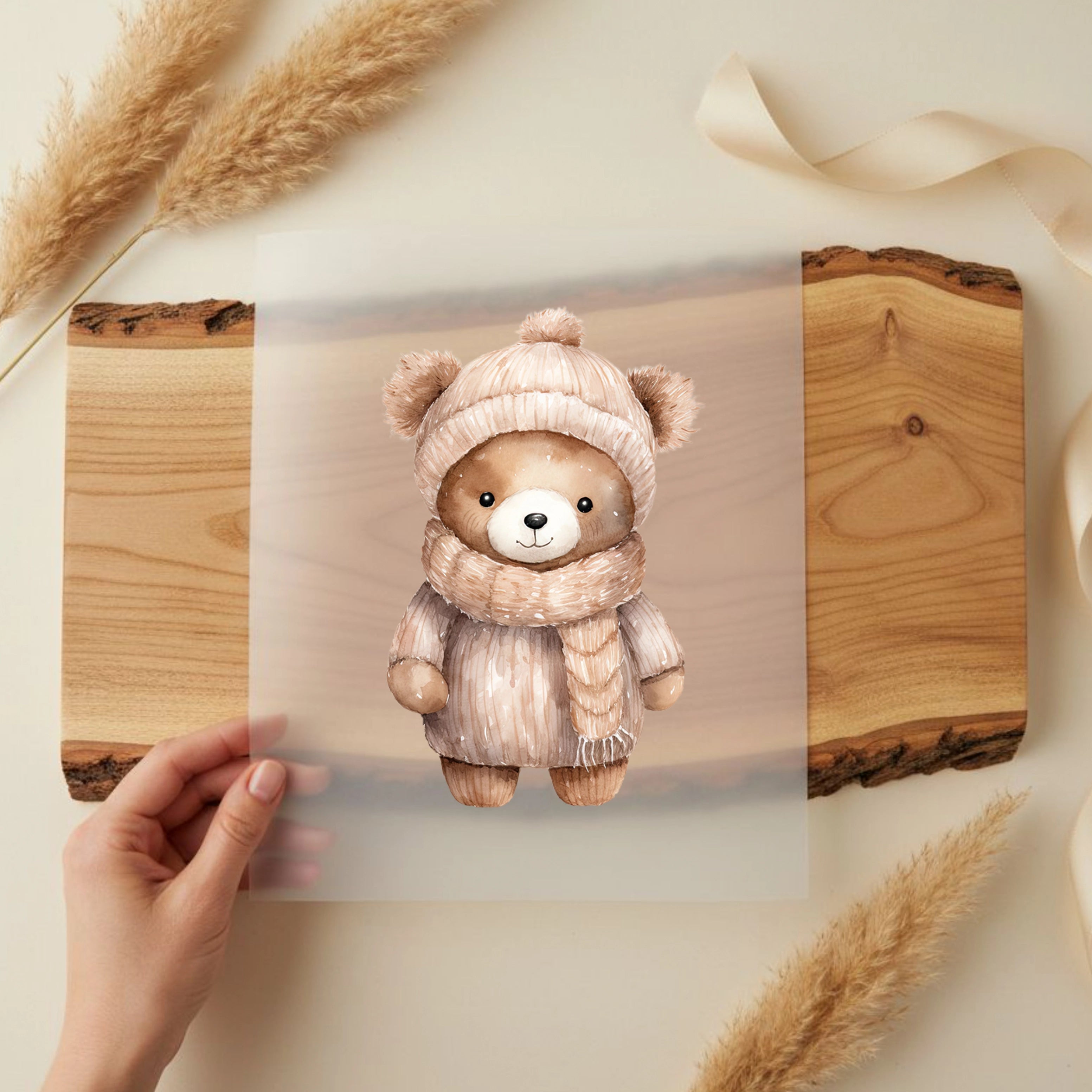 Bügelbild Winter Bärchen Beige