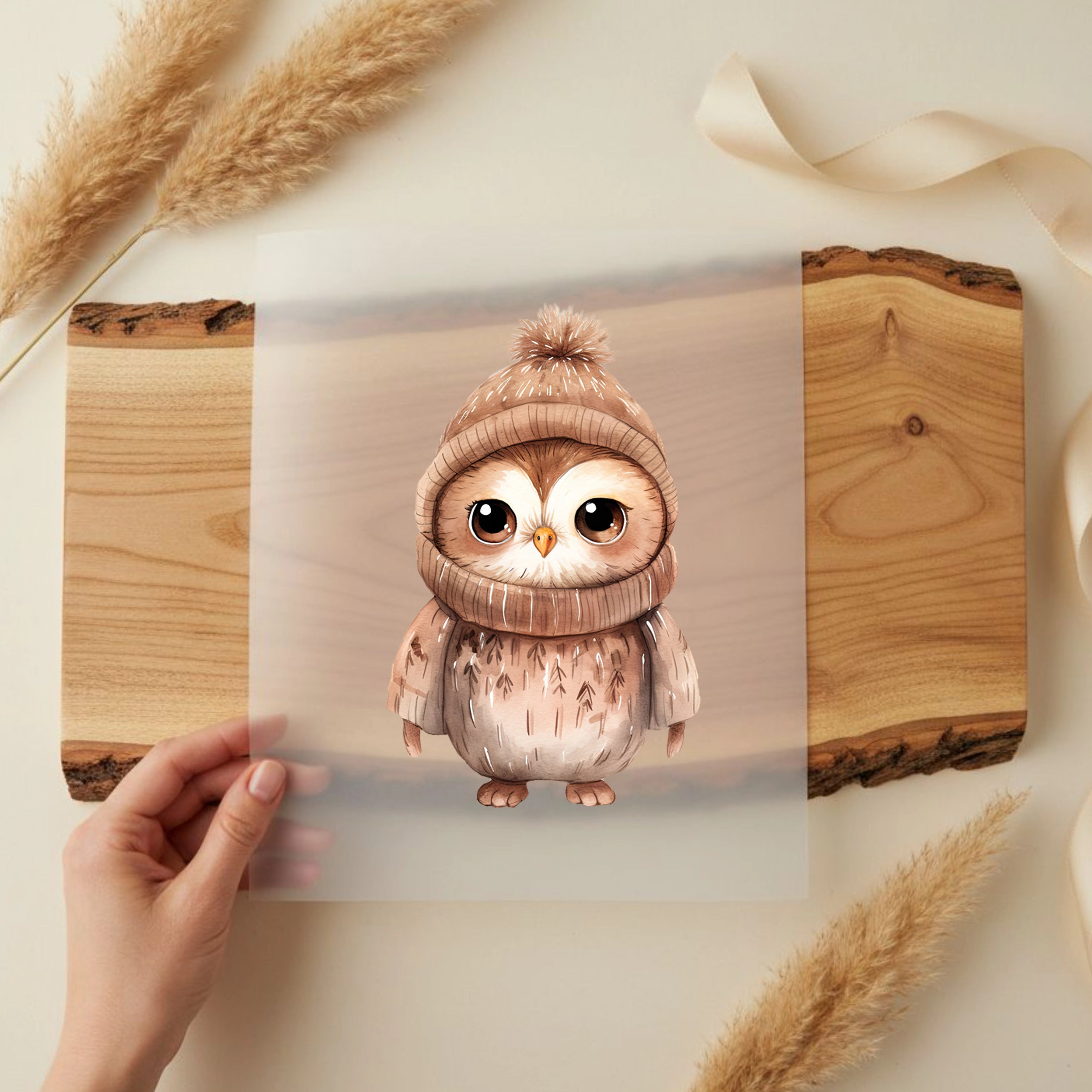 Bügelbild Winter Eule Theo Beige