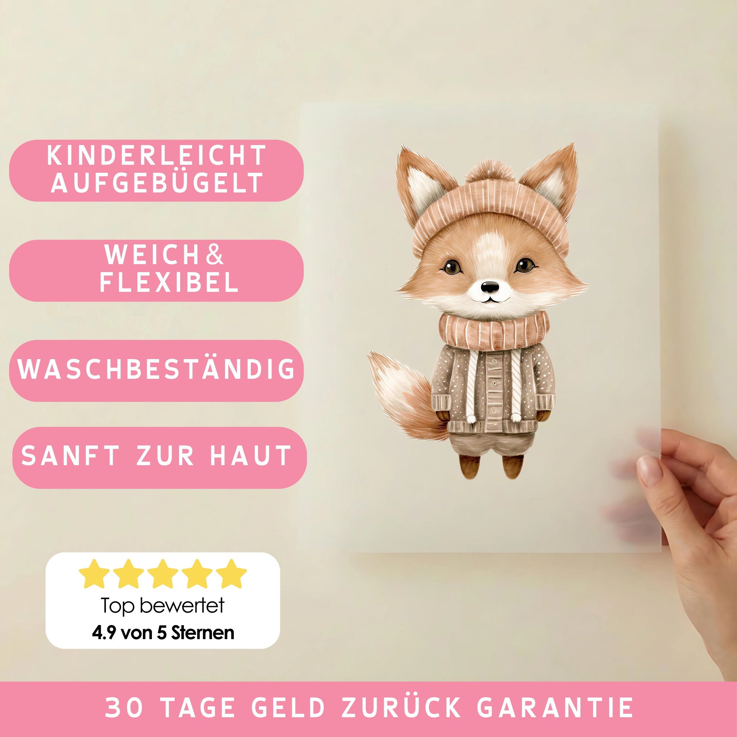 Bügelbild Winter Fuchs Milo Beige