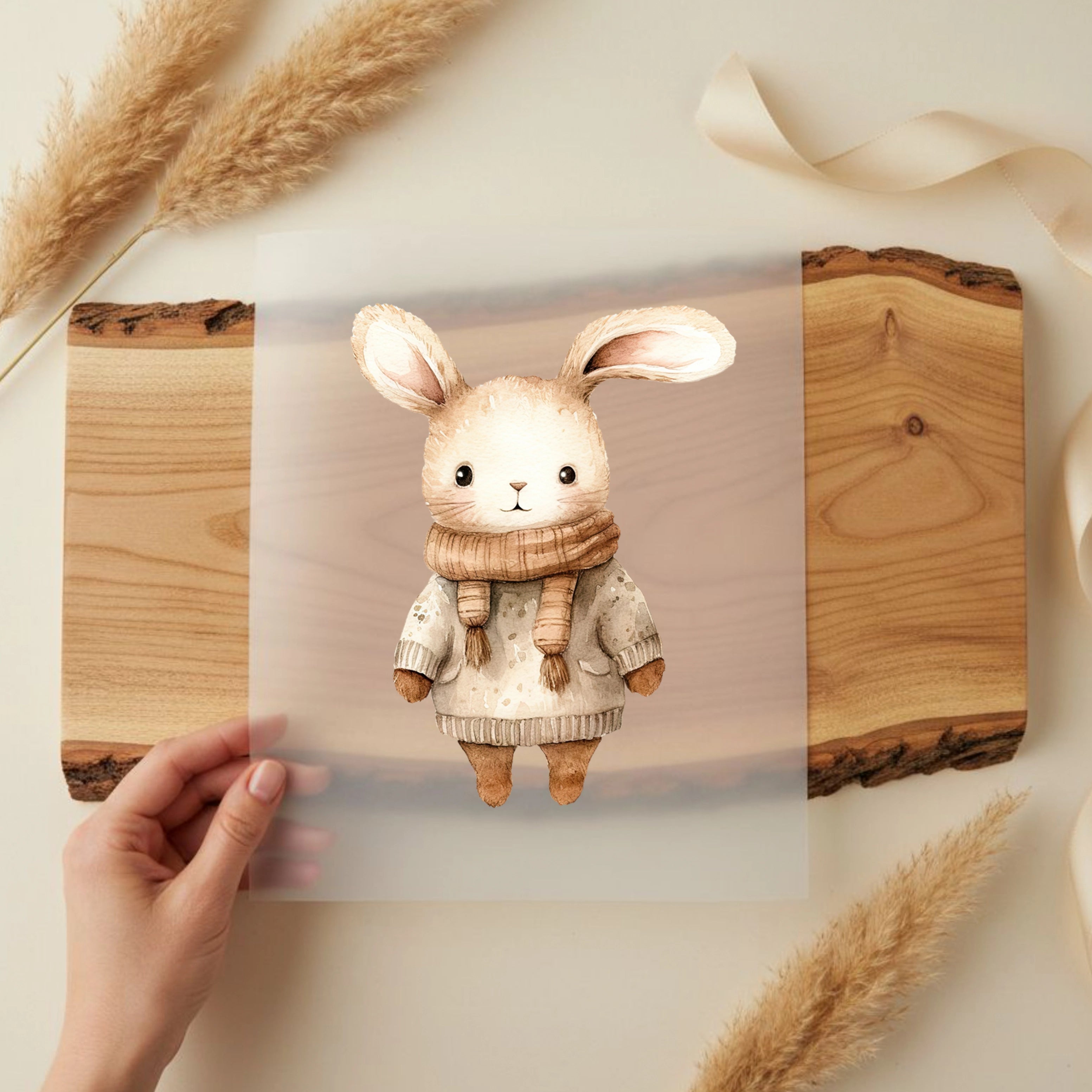 Bügelbild Winter Hase Beige