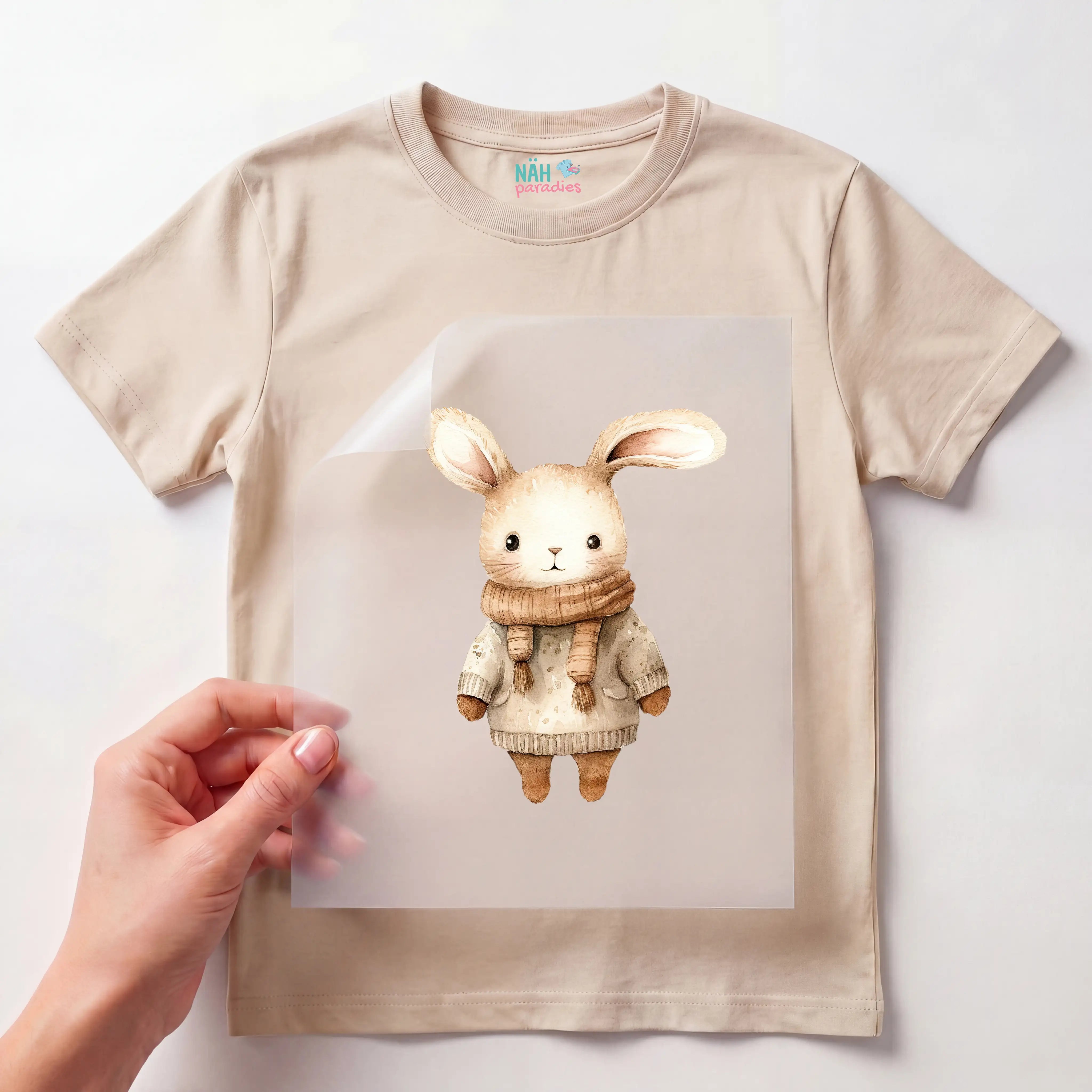 Bügelbild Winter Hase Beige