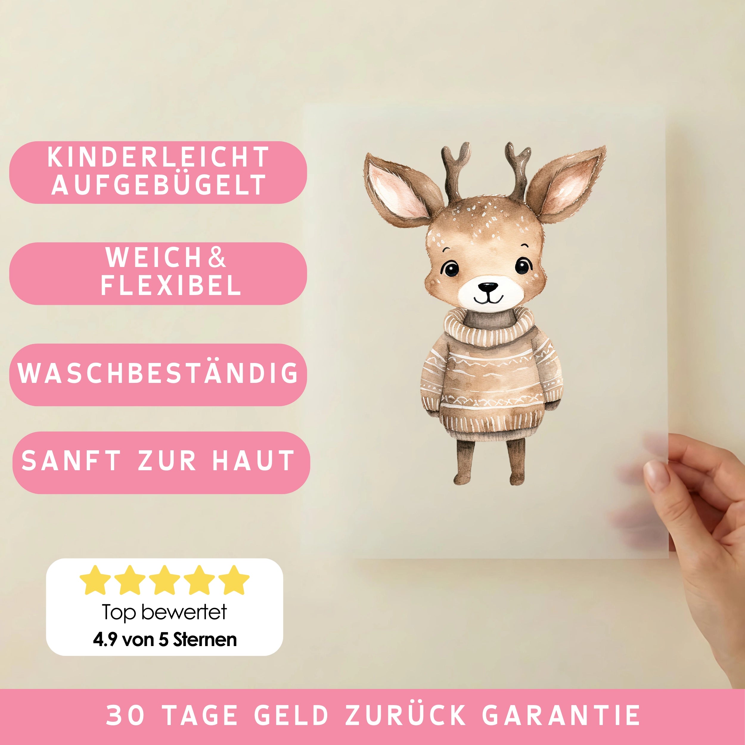 Bügelbild Winter Hirsch Sam Beige