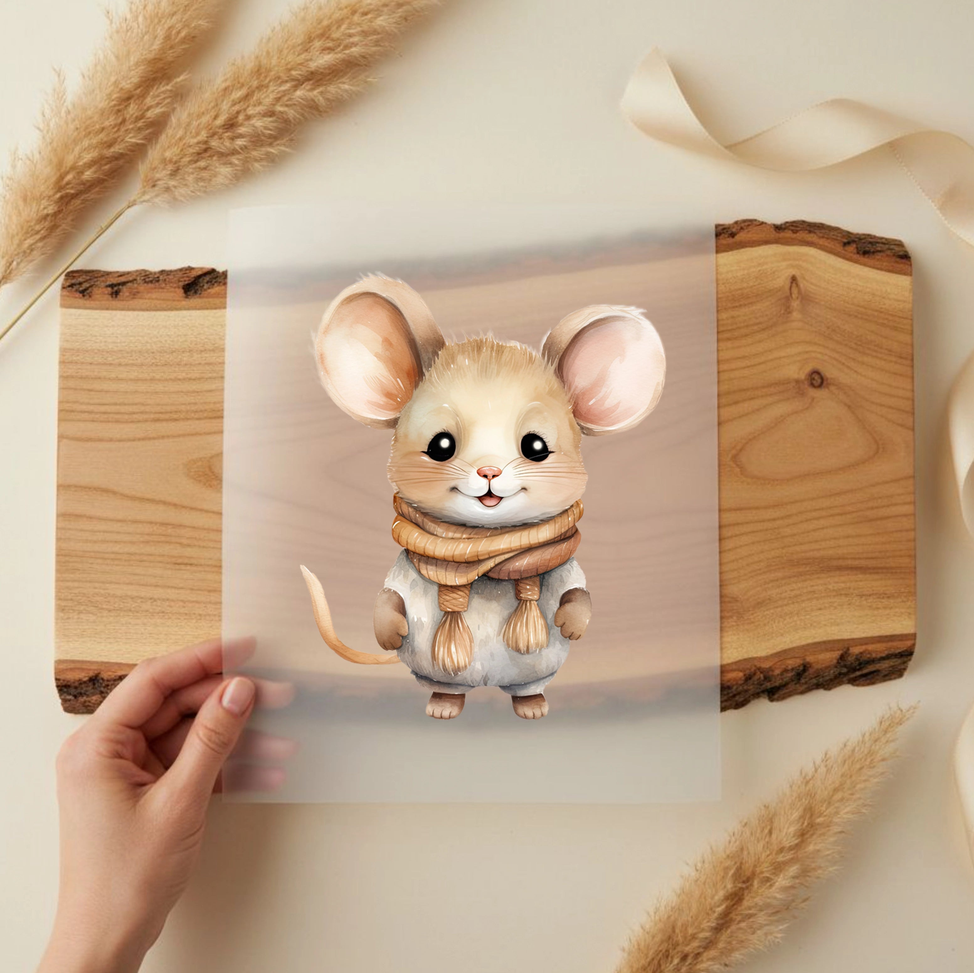 Bügelbild Winter Maus Timo Beige