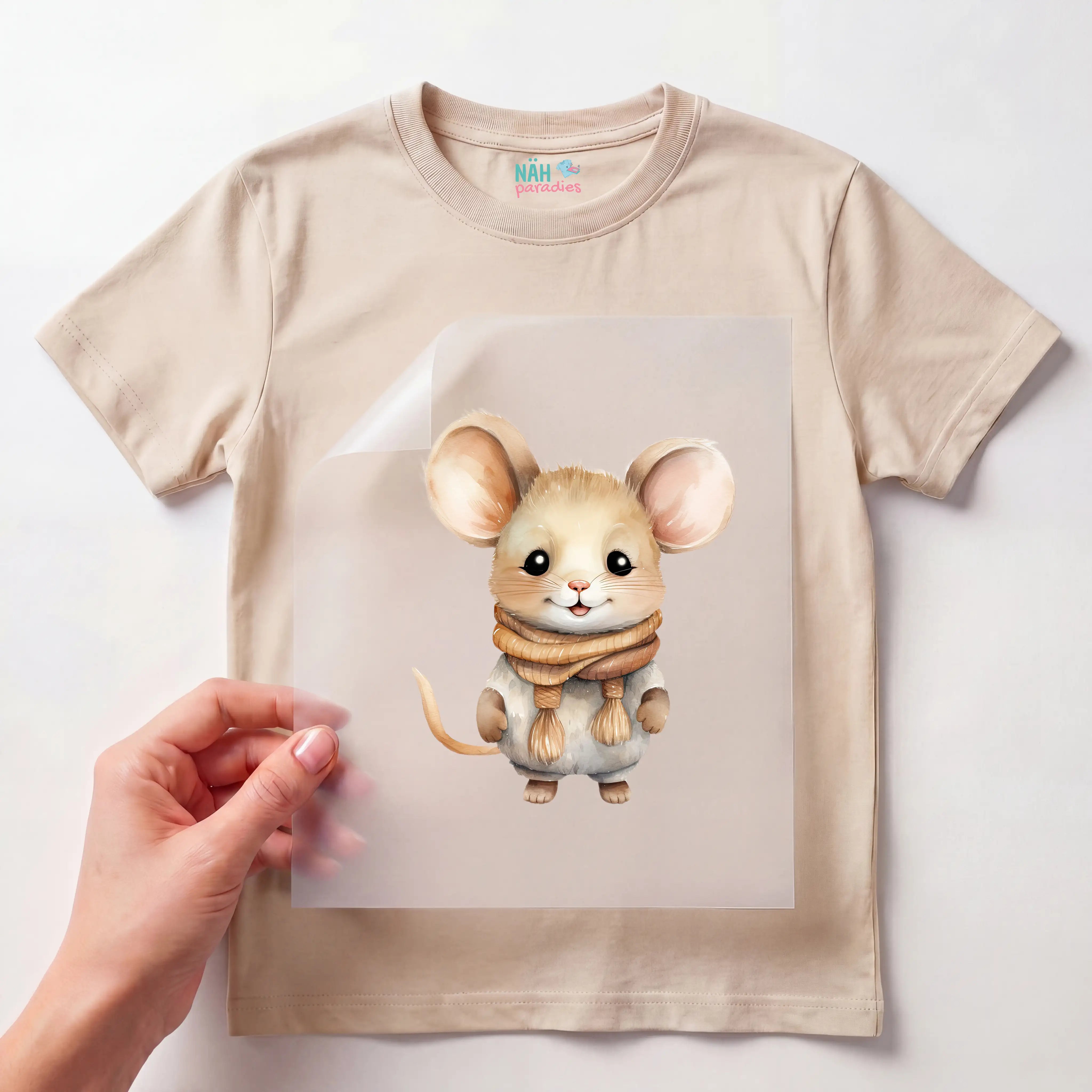 Bügelbild Winter Maus Timo Beige