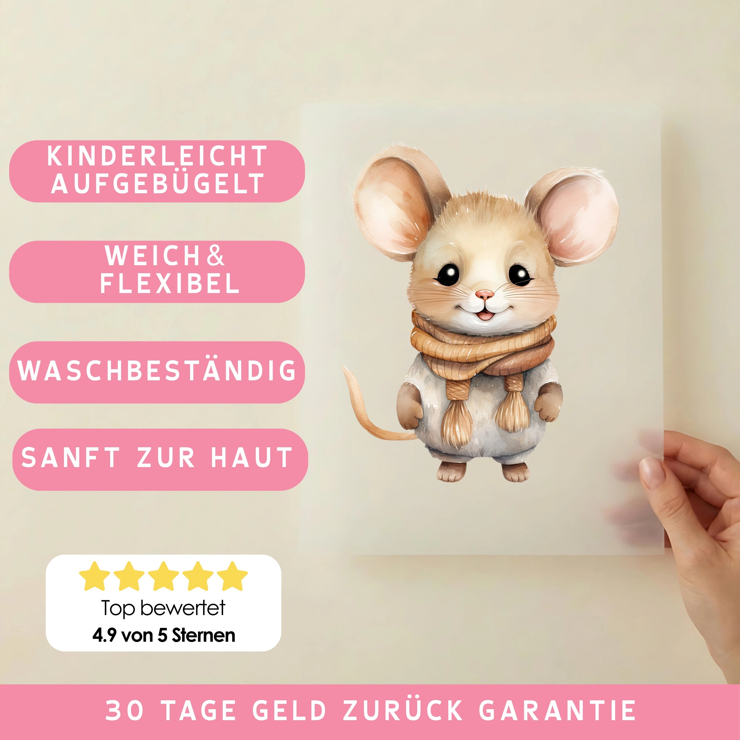 Bügelbild Winter Maus Timo Beige